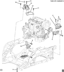 4-ЦИЛИНДРОВЫЙ ДВИГАТЕЛЬ Chevrolet Tracker/Trax - Europe 2013-2015 JG,JH76 ENGINE & TRANSMISSION MOUNTING (LDE/1.6E, MANUAL MFH)