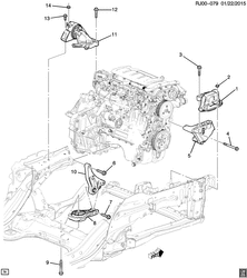 4-CYLINDER ENGINE Chevrolet Tracker/Trax - Europe 2014-2015 JG,JH76 ENGINE & TRANSMISSION MOUNTING (LUJ/1.4-8, AUTOMATIC MH8)
