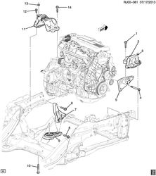 4-ЦИЛИНДРОВЫЙ ДВИГАТЕЛЬ Chevrolet Tracker/Trax - Europe 2015-2015 JG,JH76 ENGINE & TRANSMISSION MOUNTING (LUD/1.7L,AUTOMATIC MH8)