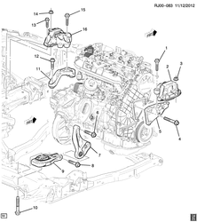 4-ЦИЛИНДРОВЫЙ ДВИГАТЕЛЬ Chevrolet Tracker/Trax - Europe 2013-2015 JG,JH76 ENGINE & TRANSMISSION MOUNTING (LUD/1.7L,MANUAL MZ4,EXC ALL WHEEL DRIVE F46)