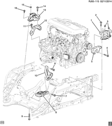 MOTEUR 4 CYLINDRES Chevrolet Tracker/Trax - Europe 2015-2015 JG,JH76 ENGINE & TRANSMISSION MOUNTING (LVL/1.6C, MANUAL MF3)