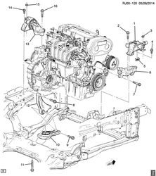 4-ЦИЛИНДРОВЫЙ ДВИГАТЕЛЬ Chevrolet Aveo/Sonic - LAAM 2013-2017 JB,JC,JD48-69 ENGINE & TRANSMISSION MOUNTING (LDE/1.6E, AUTOMATIC TRANSMISSION MH9)