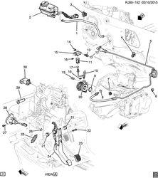 4-CYLINDER ENGINE Chevrolet Aveo/Sonic - LAAM 2015-2016 JB,JC,JD48-69 CLUTCH PEDAL & CYLINDERS (RHD, MANUAL TRANSMISSION MFH,M26)