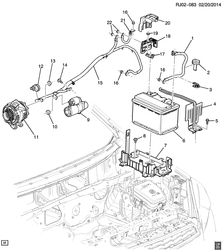 ЭЛЕКТРОПРОВОДКА ШАССИ - ЛАМПЫ Chevrolet Tracker/Trax - Europe 2015-2015 JG,JH76 BATTERY MOUNTING & CABLES (LVL/1.6C)