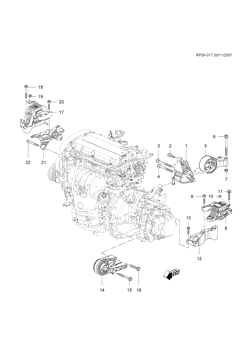 MOTEUR 4 CYLINDRES Chevrolet Cruze Notchback - Europe 2010-2010 PP,PQ69 ENGINE & TRANSMISSION MOUNTING (LXV/1.6E, MANUAL MFH)