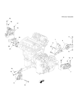 4-ЦИЛИНДРОВЫЙ ДВИГАТЕЛЬ Chevrolet Cruze Notchback - Europe 2012-2014 PP,PQ69 ENGINE & TRANSMISSION MOUNTING (LXT/1.6-6, AUTOMATIC MH9)