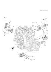 MOTEUR 4 CYLINDRES Chevrolet Cruze Notchback - Europe 2012-2014 PP,PQ,PR69 ENGINE & TRANSMISSION MOUNTING (LUD/1.7L, MANUAL MZ4)