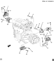 4-ЦИЛИНДРОВЫЙ ДВИГАТЕЛЬ Chevrolet Cruze Hatchback - Europe 2014-2014 PP,PQ68 ENGINE & TRANSMISSION MOUNTING-L4 (LDD/1.4F, MANUAL M26)