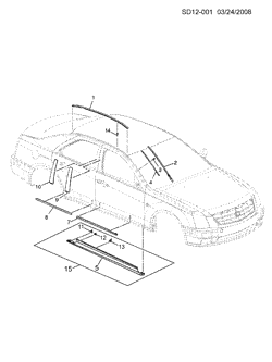 BODY MOLDINGS-SHEET METAL-REAR COMPARTMENT HARDWARE-ROOF HARDWARE Cadillac SLS 2007-2009 D MOLDINGS/BODY-ABOVE BELT