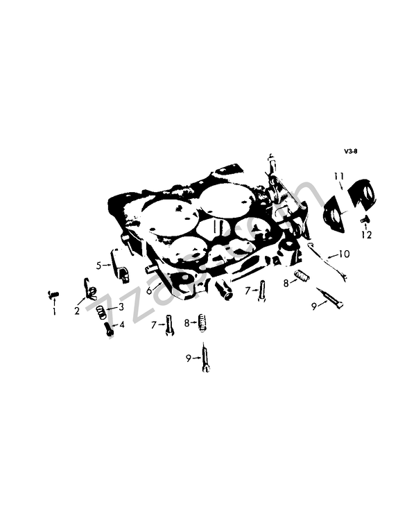 19531982 ROCHESTER 4 BBL. (QUADRAJET) THROTTLE BODY PARTS diagram
