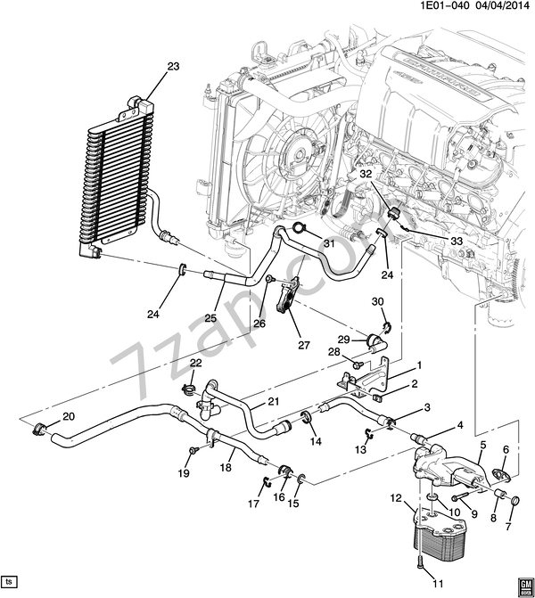 20142015 ES37 ENGINE OIL COOLER & LINES (LS7/7.0E) diagram CHEVROLET