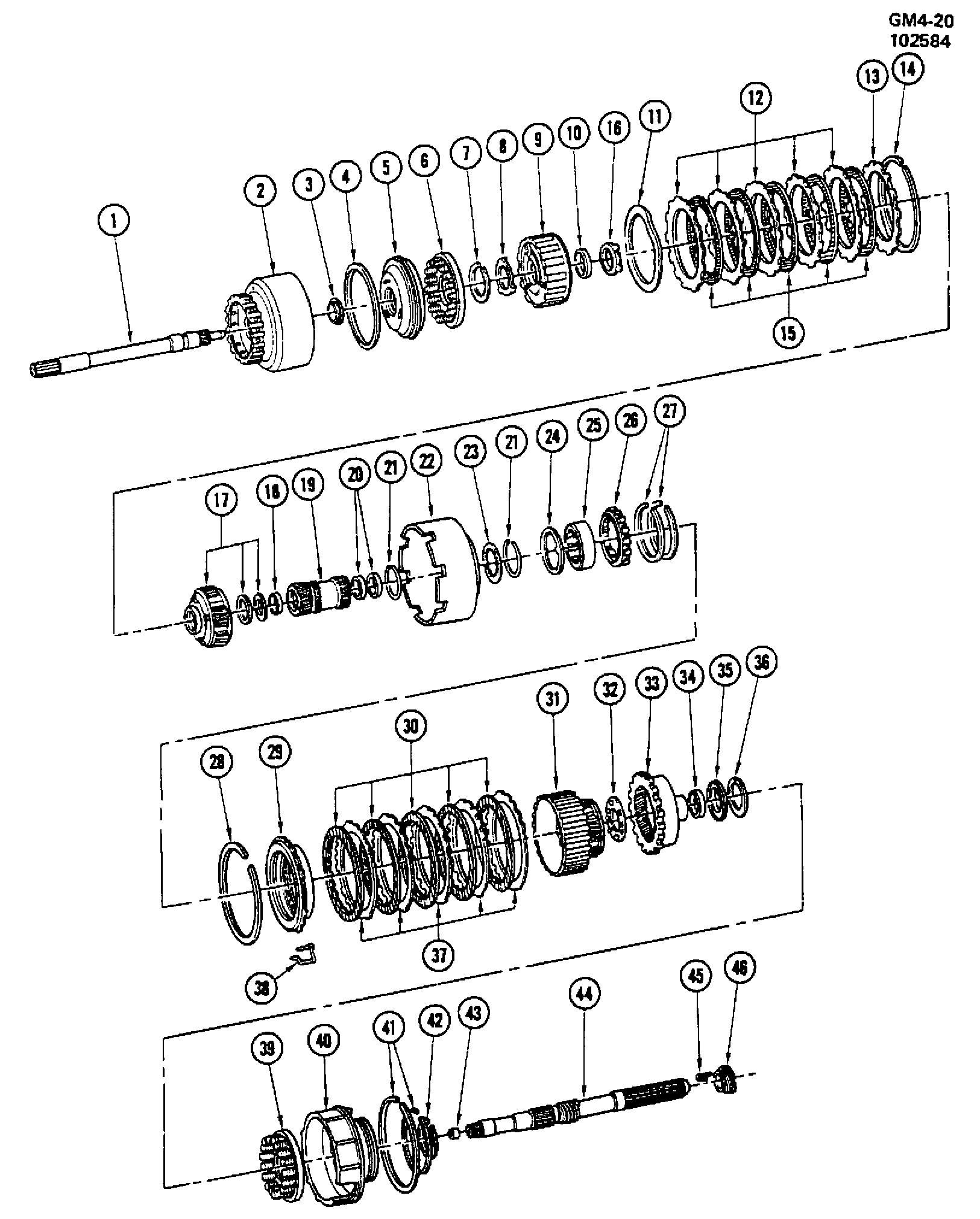 1982-1983 E AUTOMATIC TRANSMISSION (M31) THM250C INTERNAL COMPONENTS