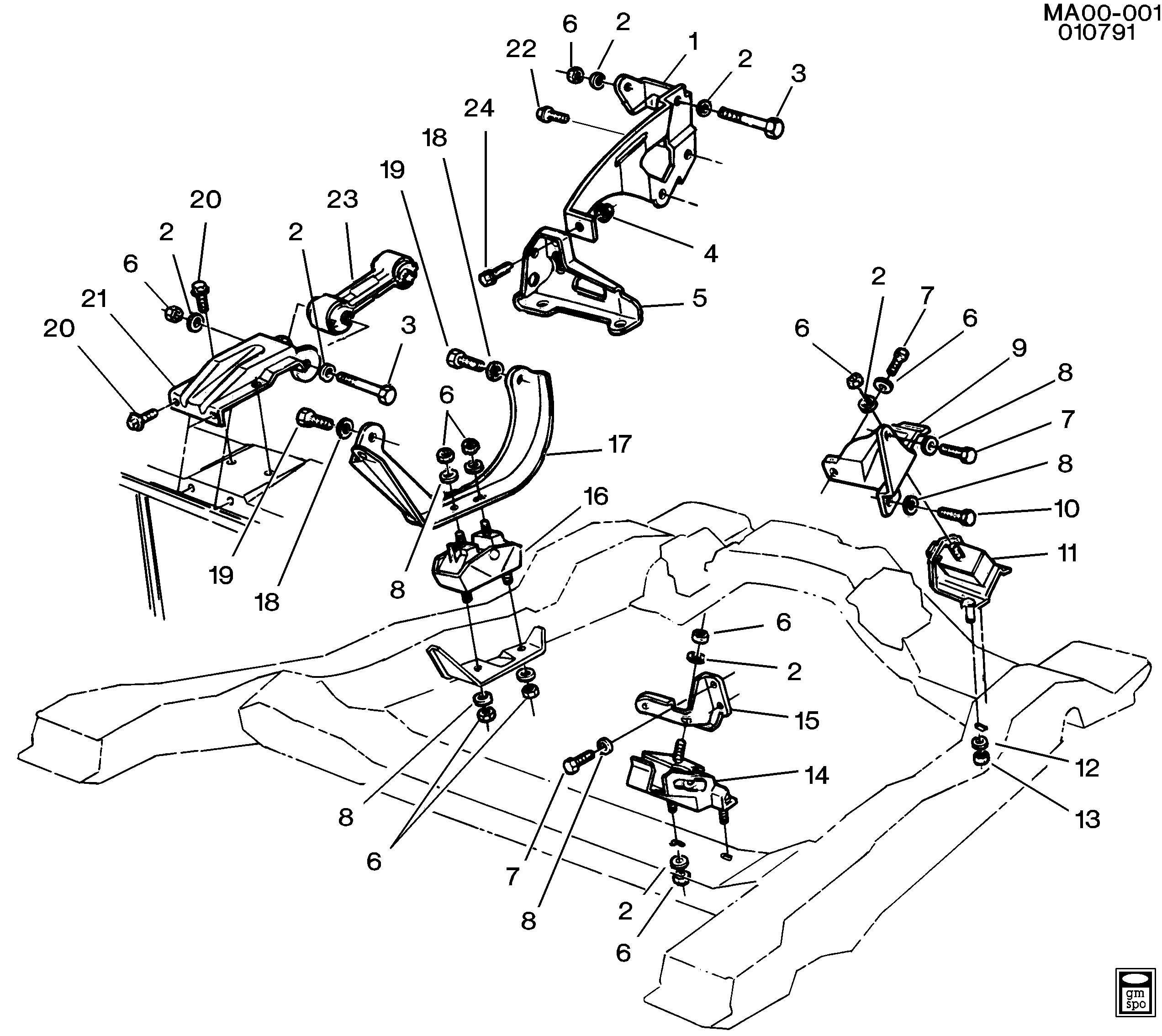 1982-1984 A ENGINE & TRANSMISSION MOUNTING-V6 (LE2/2.8X)