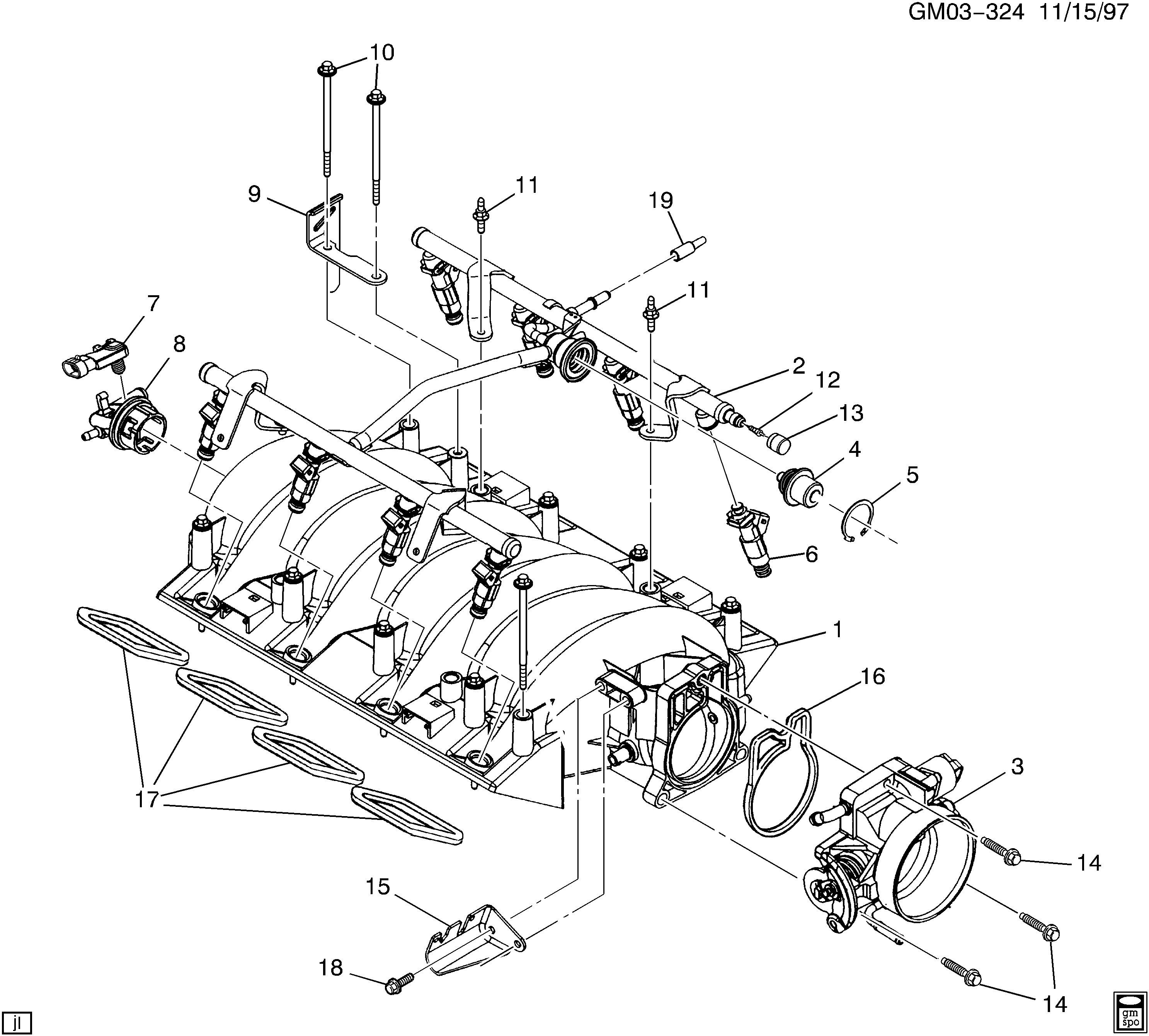 1998-2002 F FUEL INJECTOR RAIL (LS1/5.7G)