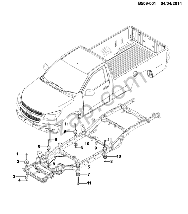 20122015 2L03 BODY MOUNTING REGULAR CAB diagram CHEVROLET s10 S10 Regular Cab (New Model)