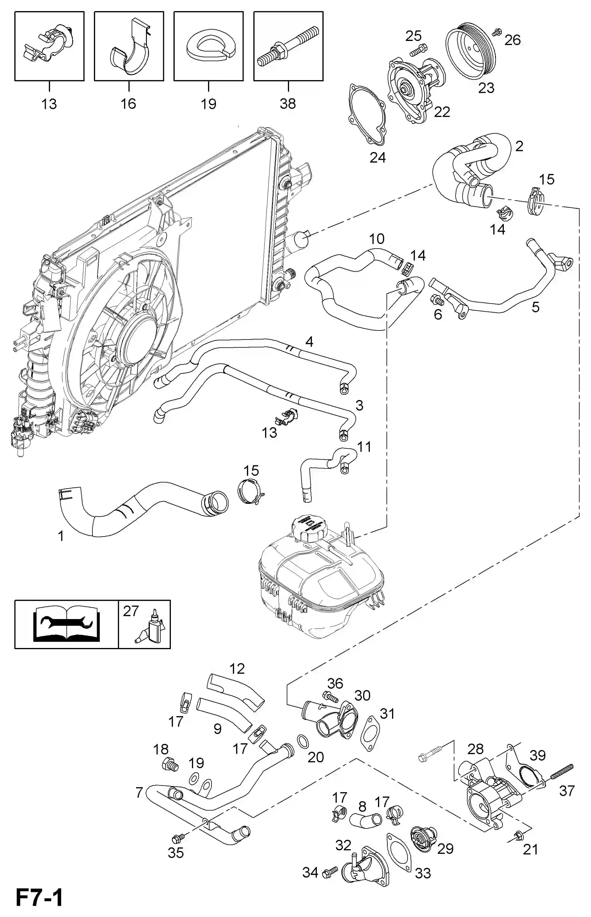 Opel Zafira B Water pump and fittings / z17dtj[lpv], a17dtj[lpv ...