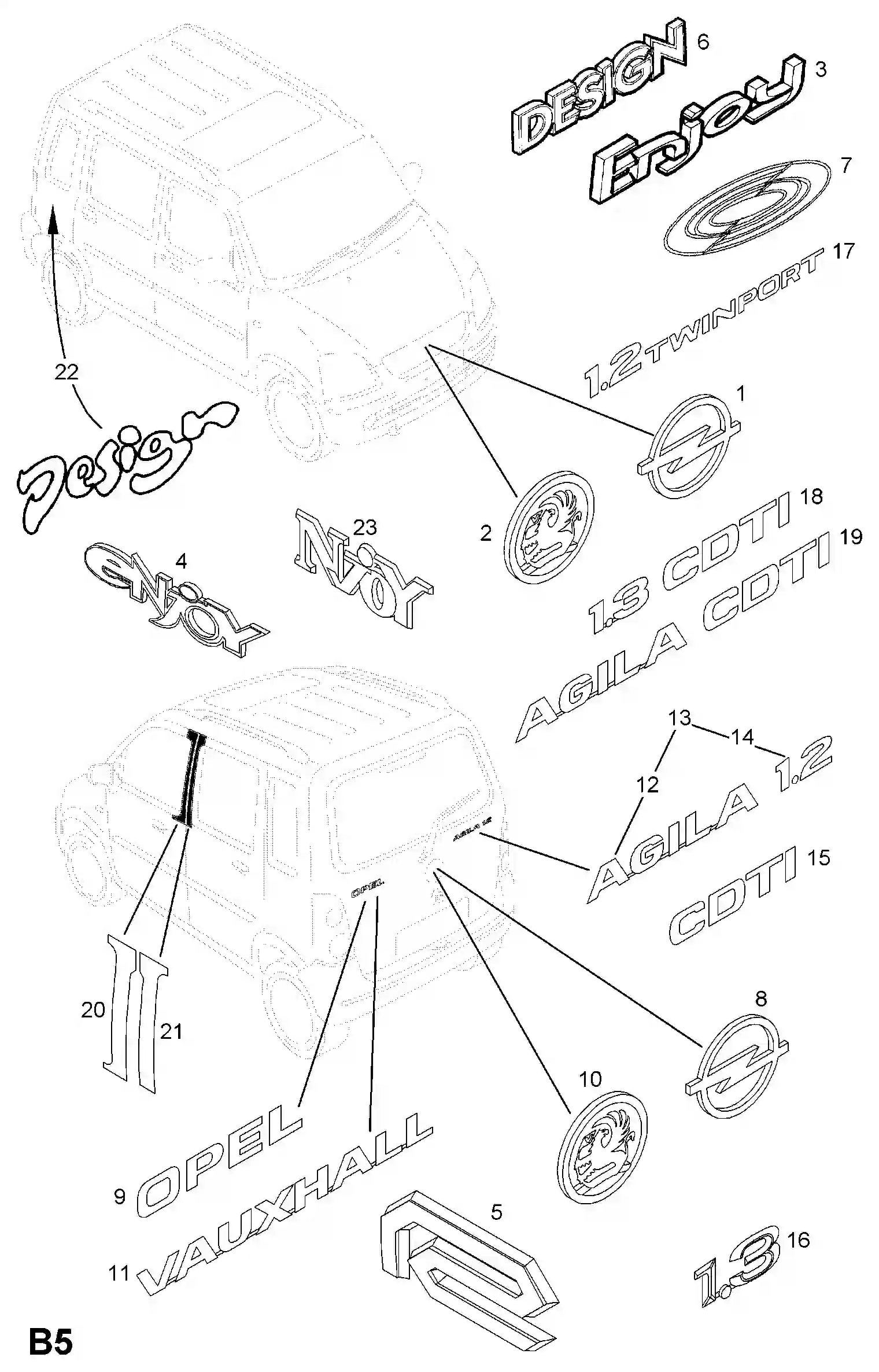Opel Agila A Radiator grille nameplate parts 2000 - 2008 | EPC5 Global