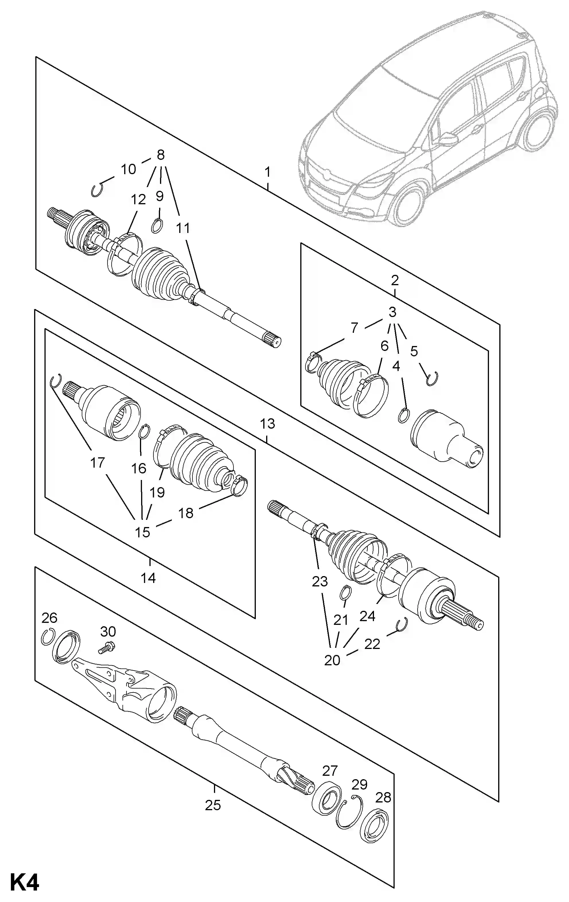 Opel Agila B Front axle drive shaft / d13a[ldv], z13dtj[ldp] diesel ...