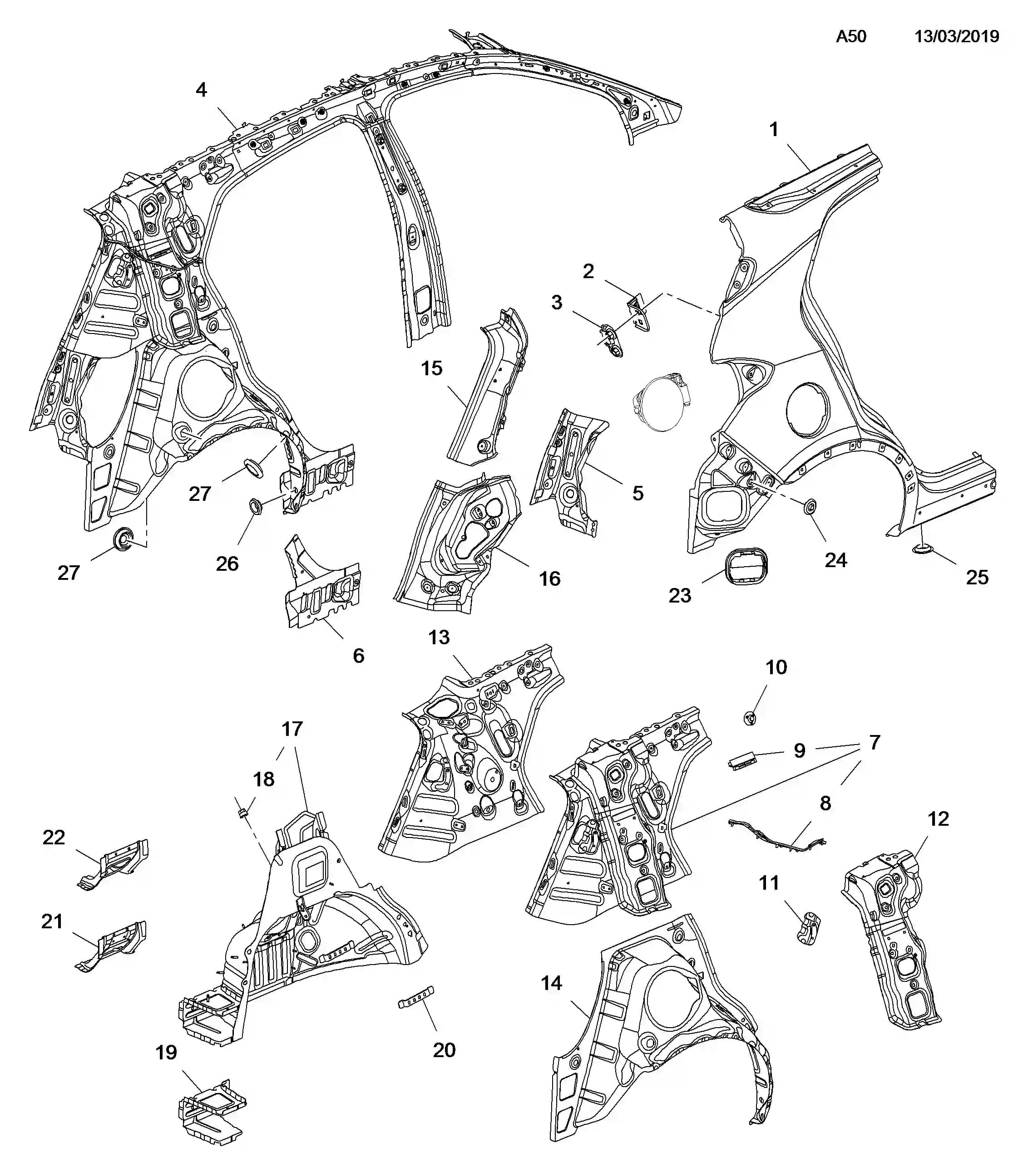 Opel Mokka A Rear quarter panels / rh parts 2013 - 2019 | EPC Global