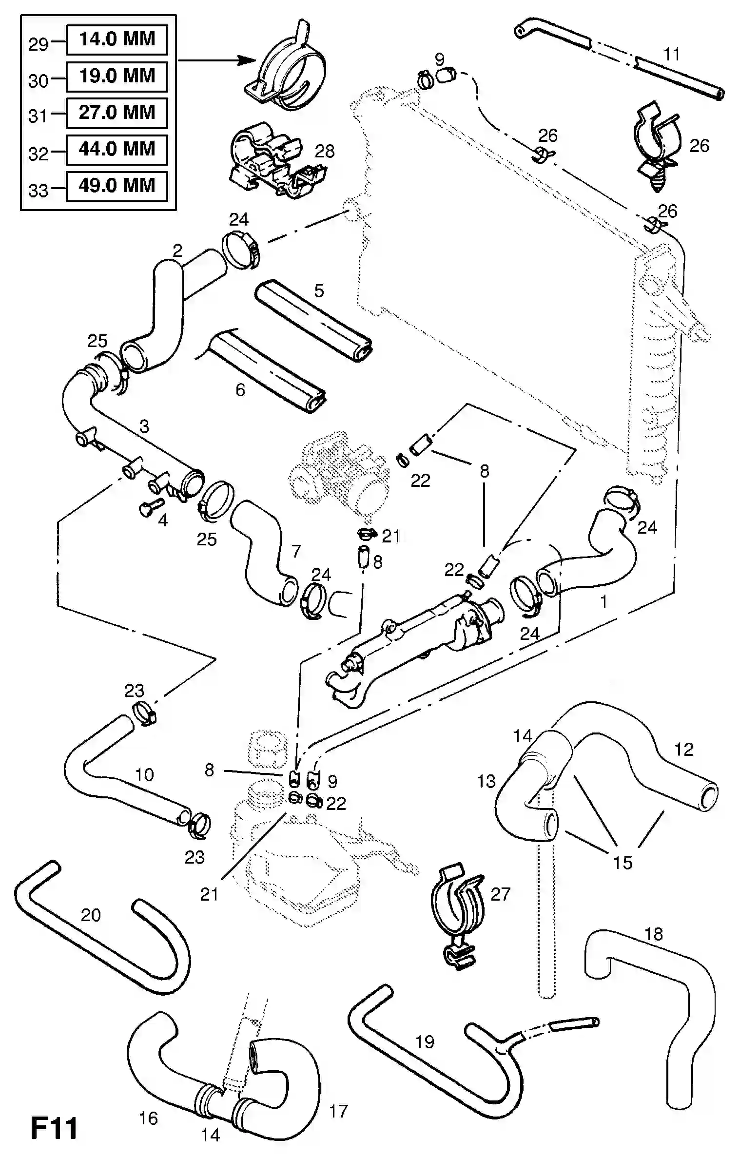 Opel Vectra A Hoses and pipes (contd.) / 18sv[lv9], c18nz[lh8], e18nvr ...