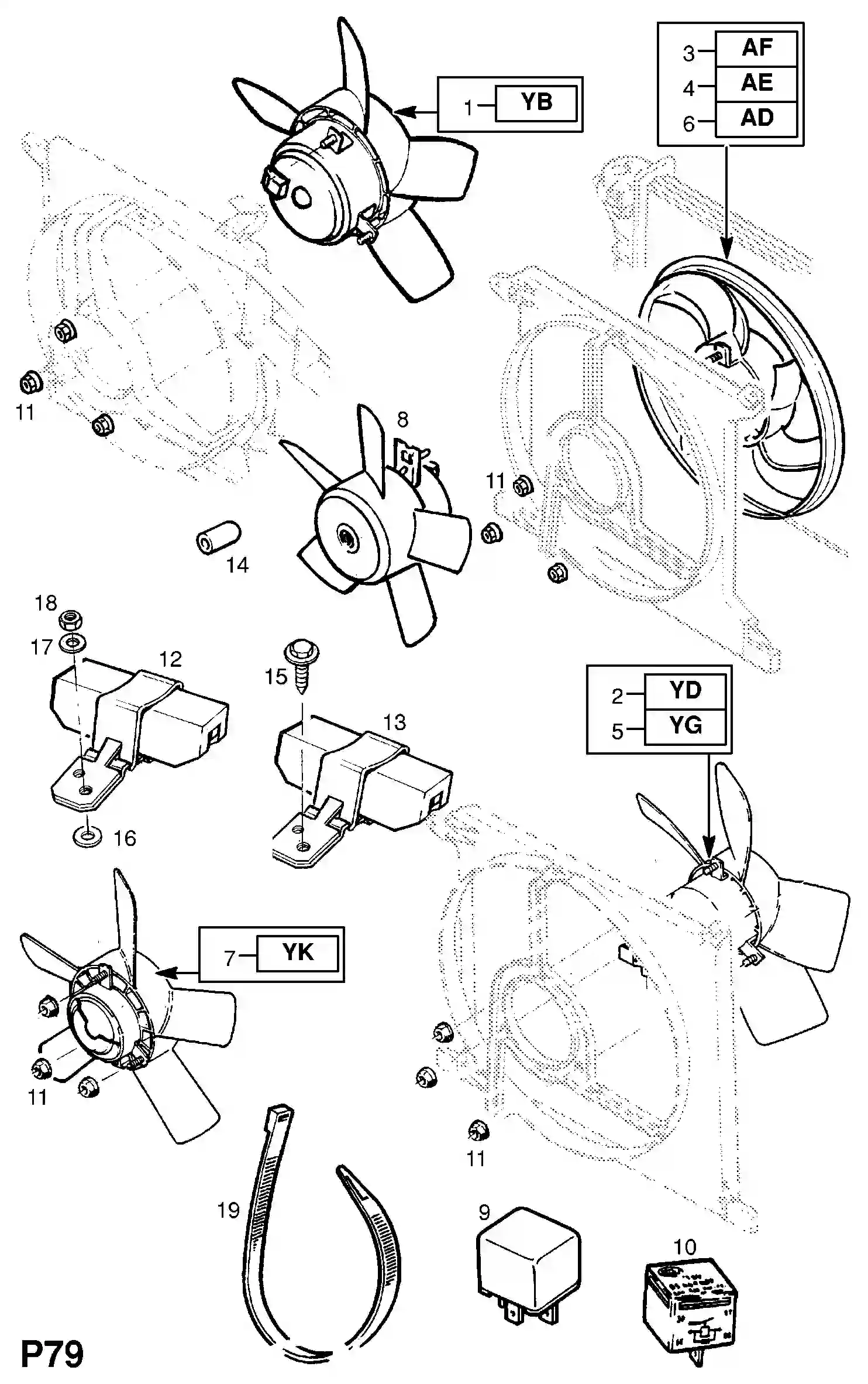Opel Astra F Water cooling fan / c18nz[lh8] petrol engine with manual ...