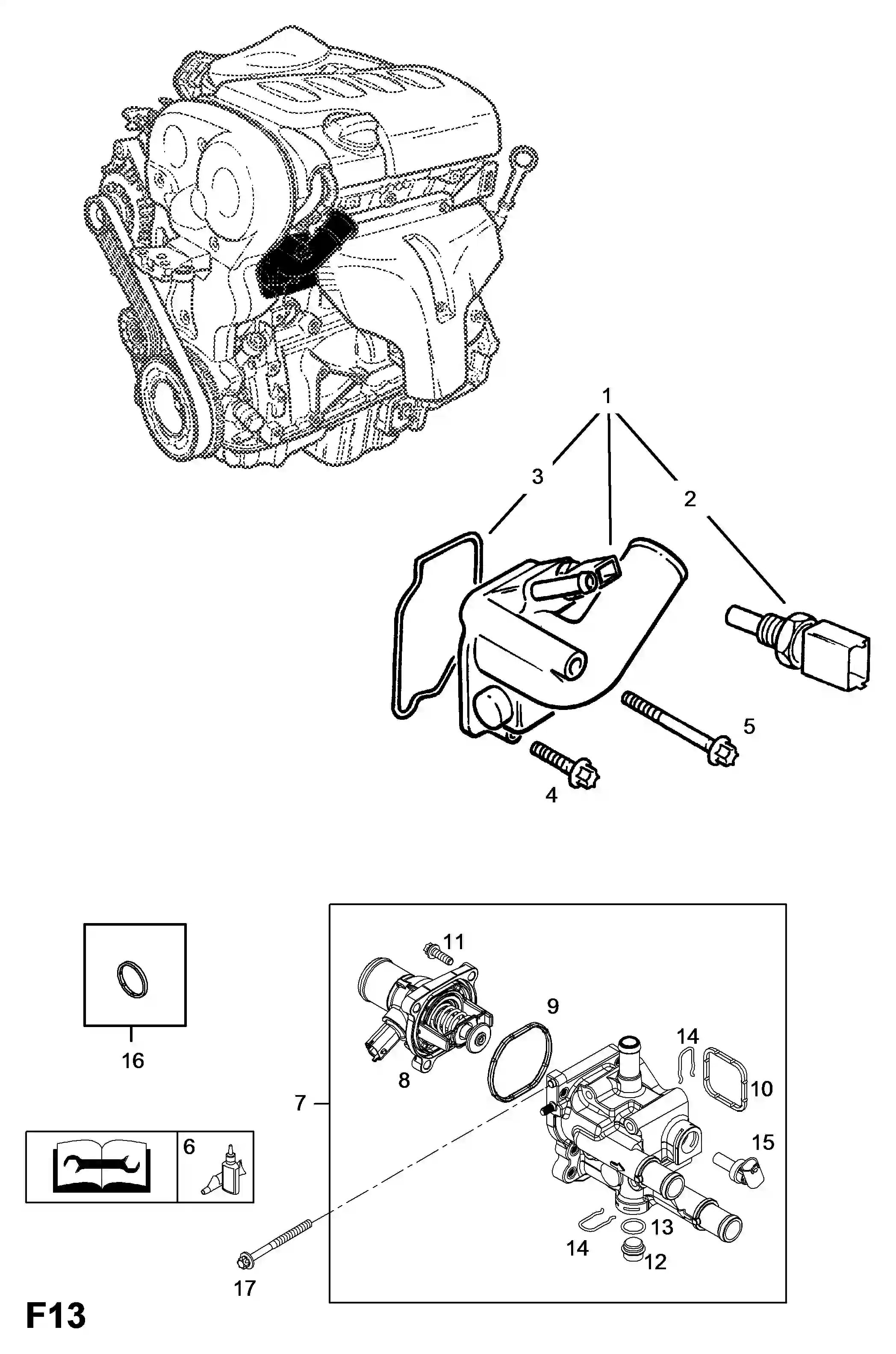 Thermostaatafdekking, aluminiumlegering Automotor thermostaatbehuizing deksel onderdelen 96984103