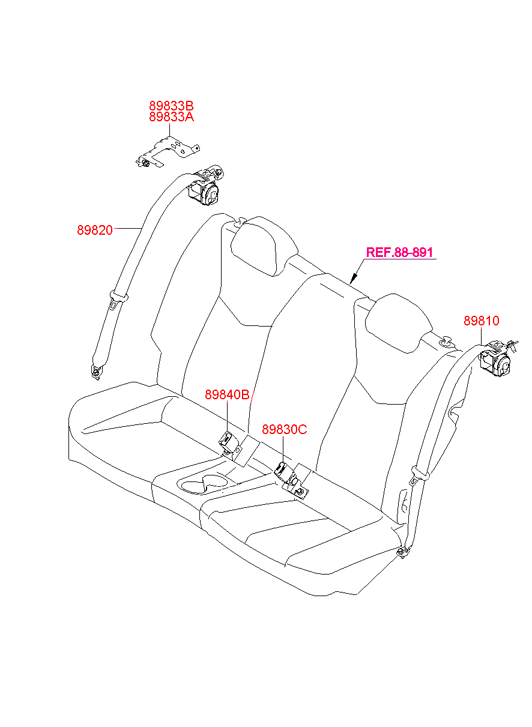 后座椅安全带 HYUNDAI VELOSTER 11 (2011-2014)