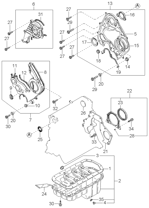 OIL PAN & TIMING COVER KIA RETONA 99 (19992000) [Europe]