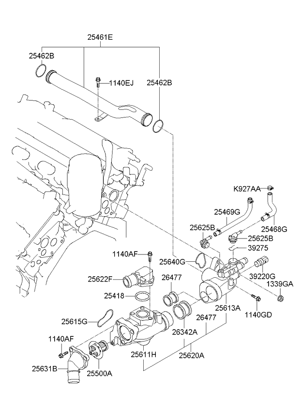 COOLANT PIPE & HOSE KIA SORENTO 09 (2009) [Europe]