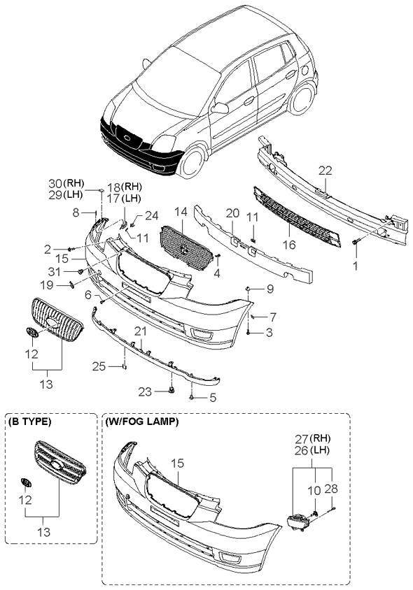 BUMPER - FRONT KIA PICANTO 04: -SEP.2006 (2004-2006) [Middle East] 