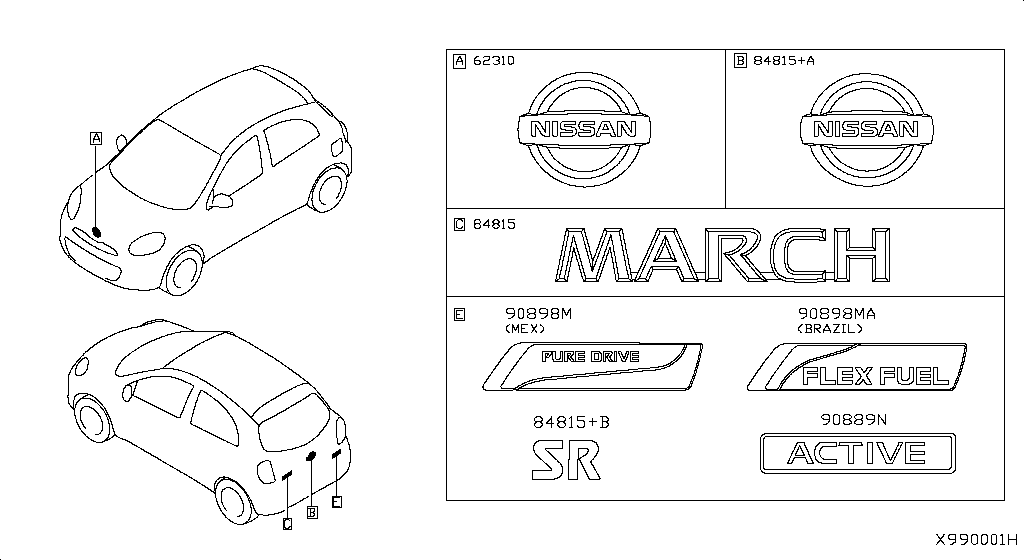 EMBLEM & NAME LABEL NISSAN MARCH MEX MAKE [アジア（左車輪）]