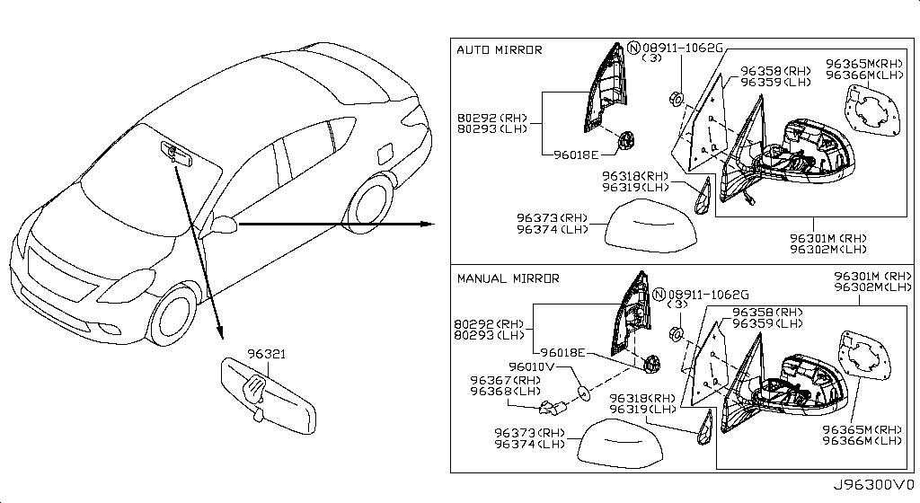 REAR VIEW MIRROR NISSAN ALMERA PHI MAKE [アジア（左車輪）]