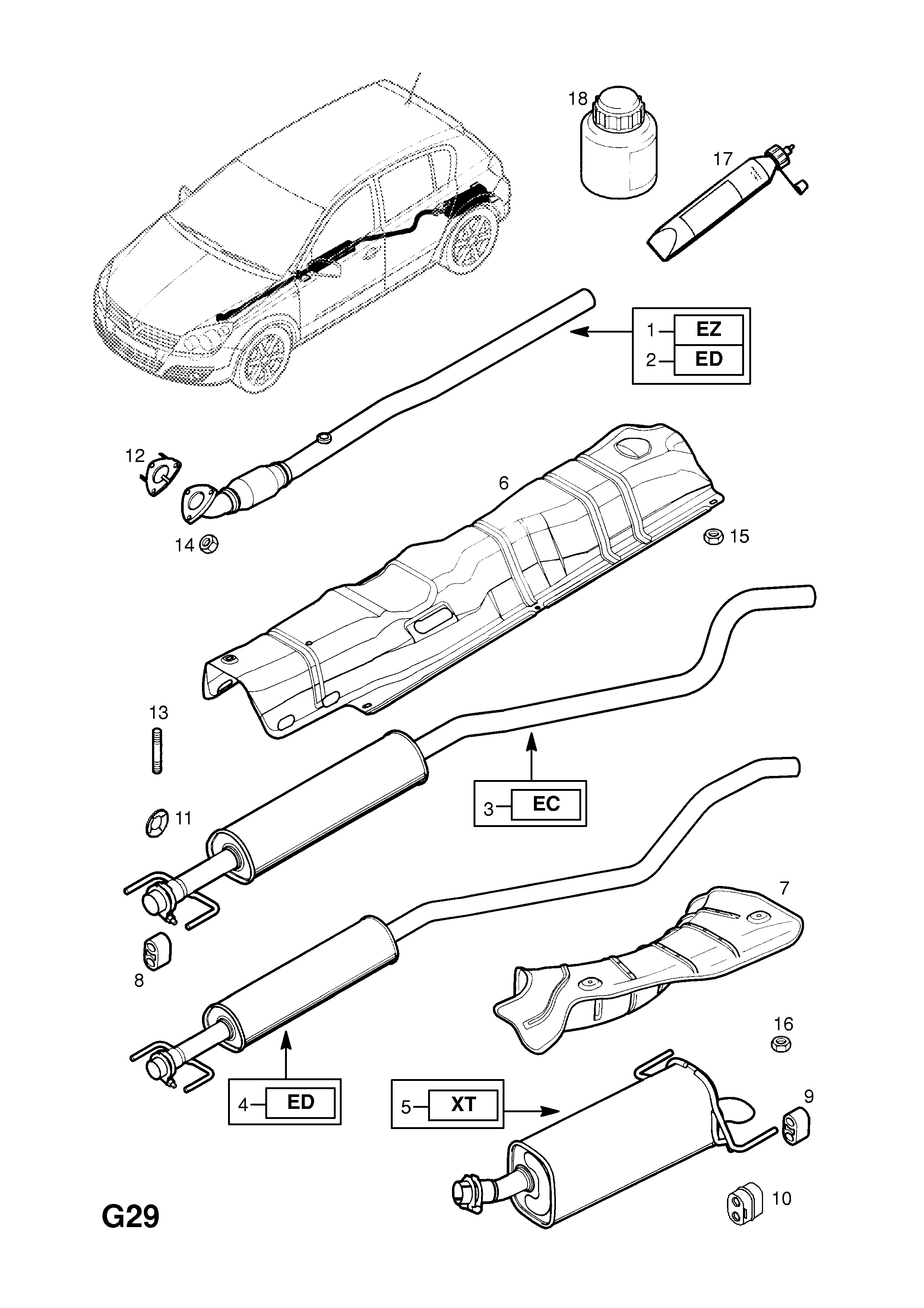 EXHAUST PIPE,SILENCER AND CATALYTIC CONVERTER <small><i>[Z12XEP[LB4],Z14XEL[LKA],Z14XEP[LJ2] PETROL ENGINES]</i></small>