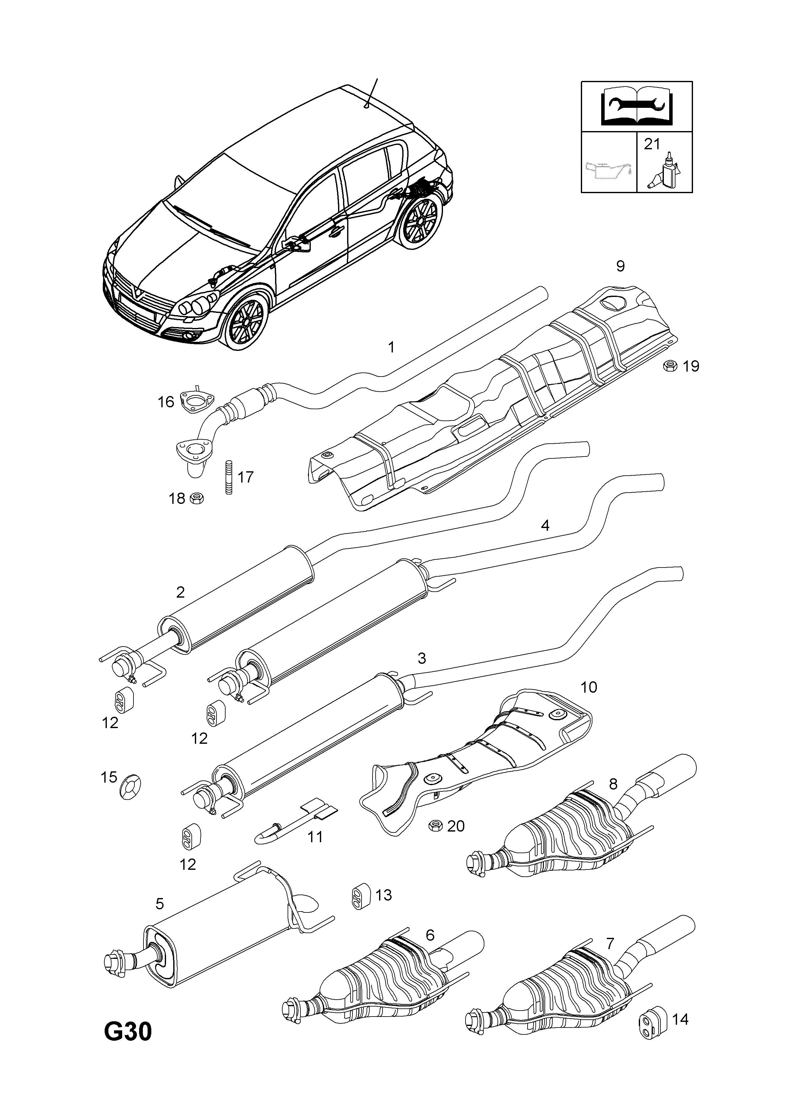 EXHAUST PIPE,SILENCER AND CATALYTIC CONVERTER <small><i>[Z16XEP[LJ7],Z16XE1[LJ7] PETROL ENGINES]</i></small>