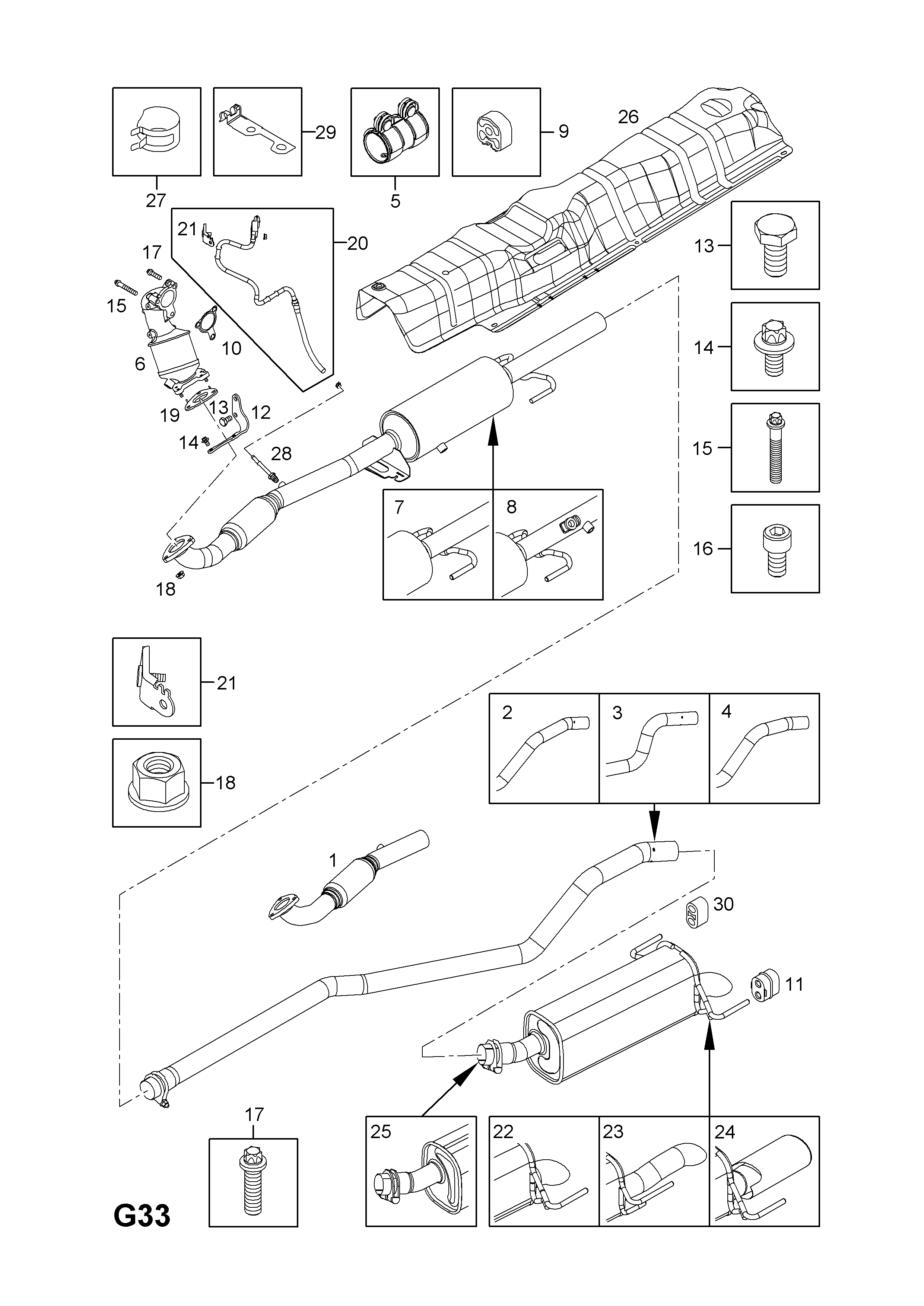 EXHAUST PIPE,SILENCER AND CATALYTIC CONVERTER <small><i>[Z17DTJ[LPV],A17DTJ[LPV], Z17DTR[LPL], A17DTR[LPL] DIESEL ENGINES]</i></small>