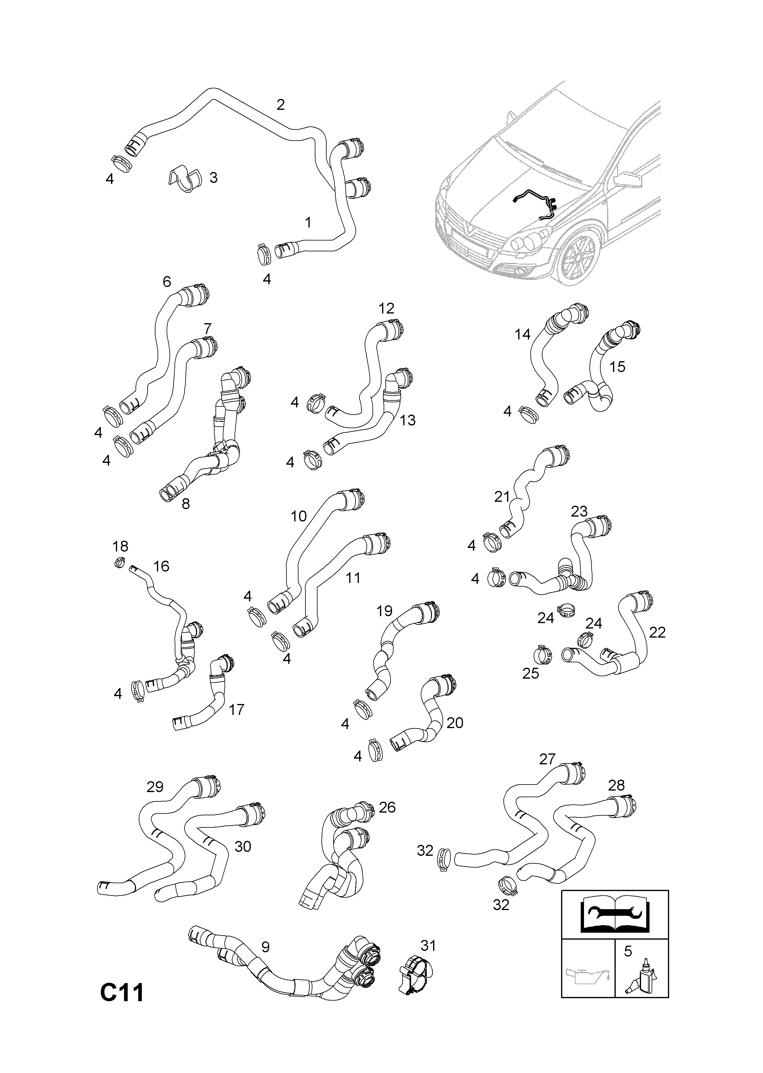 HEATER HOSES AND FIXINGS <small><i>[Z17DTJ[LPV],A17DTJ[LPV], Z17DTR[LPL], A17DTR[LPL] DIESEL ENGINES]</i></small>