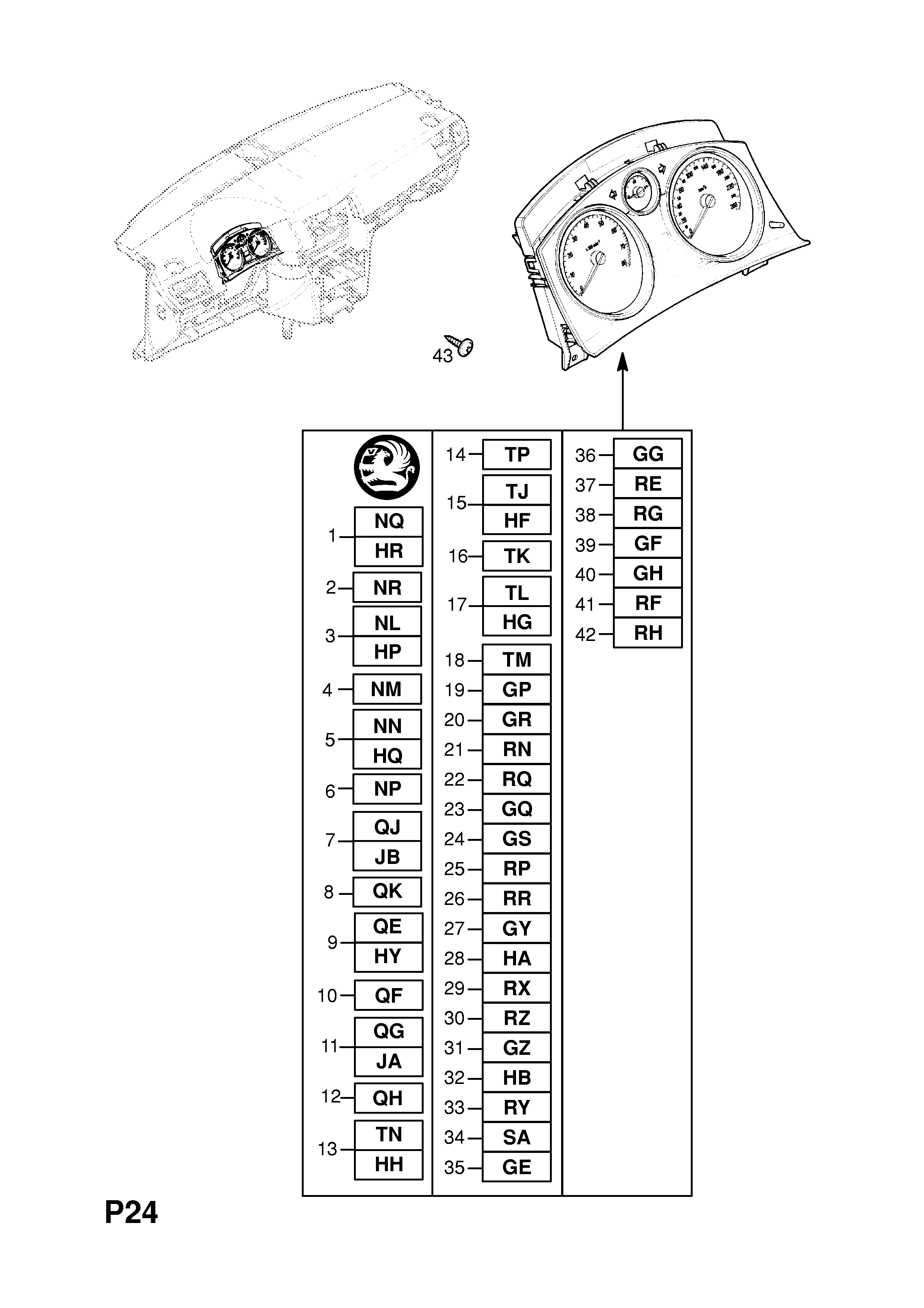 INSTRUMENTS (EXCHANGE) <small><i>[FOR VAUXHALL (FOR BLACK DIALS) (-45999999 -48999999)]</i></small>