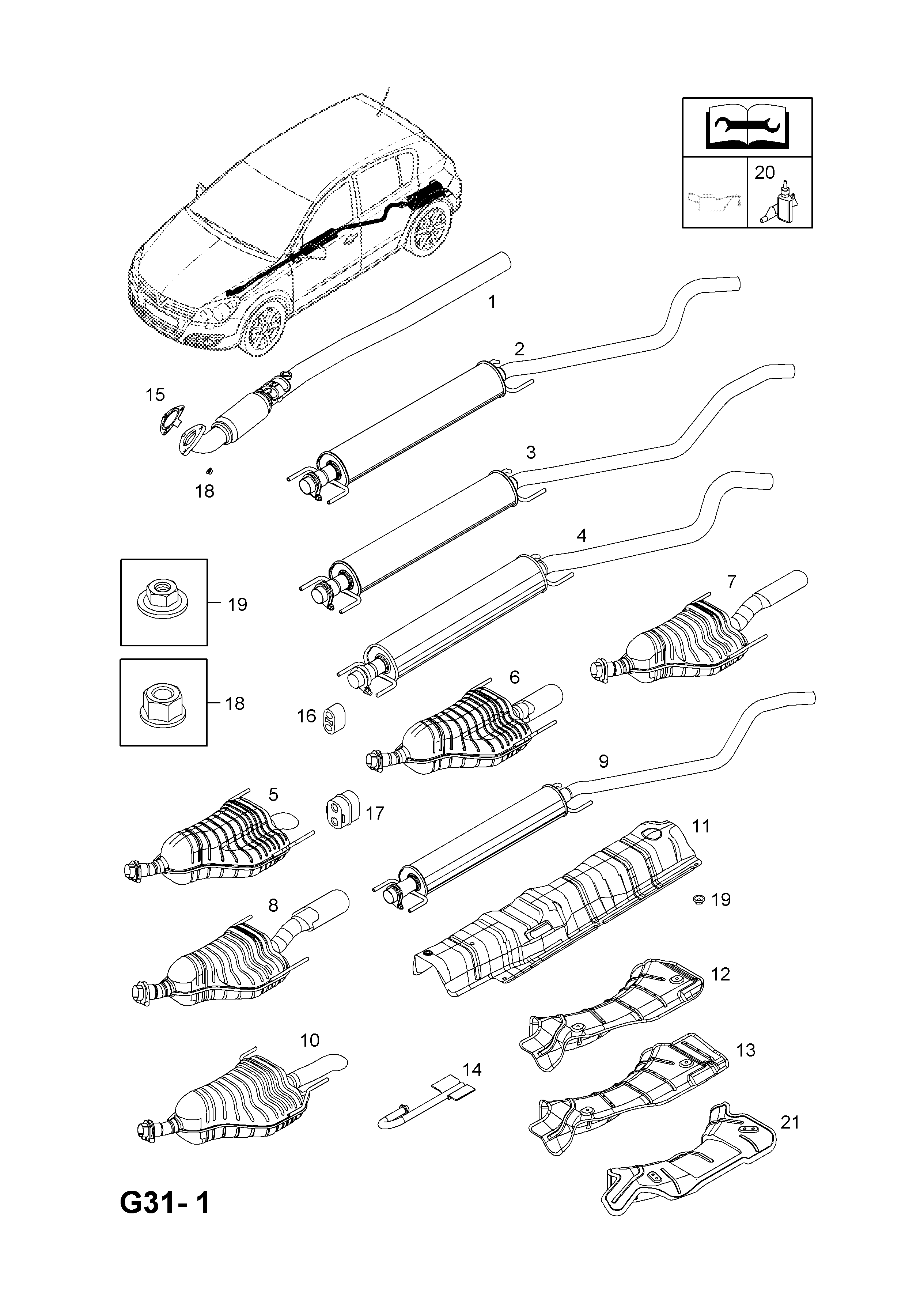 EXHAUST PIPE,SILENCER AND CATALYTIC CONVERTER <small><i>[Z16XER[LDE],A16XER[LDE],Z18XER[2H0],A18XER[2H0] PETROL ENGINES]</i></small>