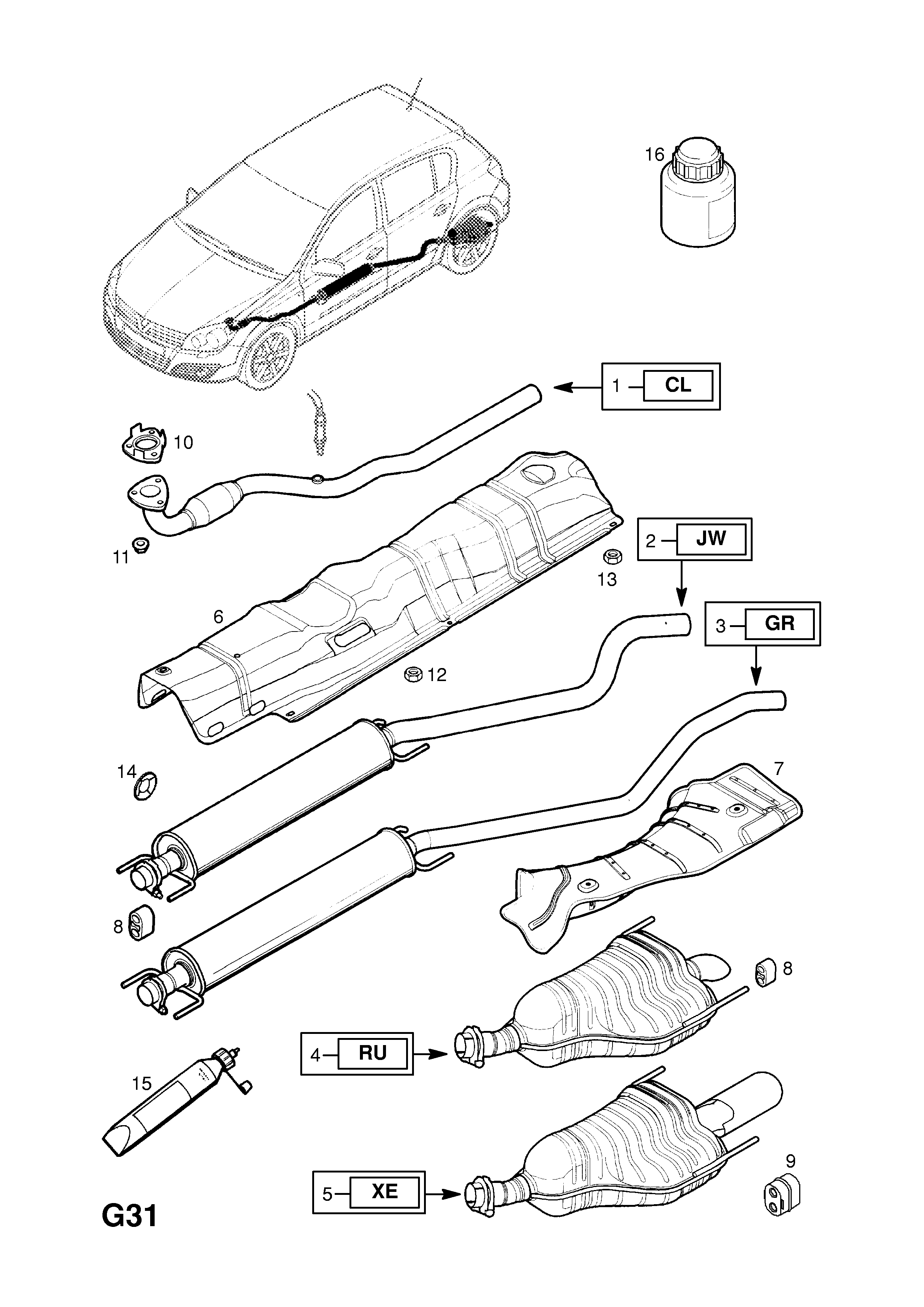 EXHAUST PIPE,SILENCER AND CATALYTIC CONVERTER <small><i>[Z18XE[2H9] PETROL ENGINE]</i></small>