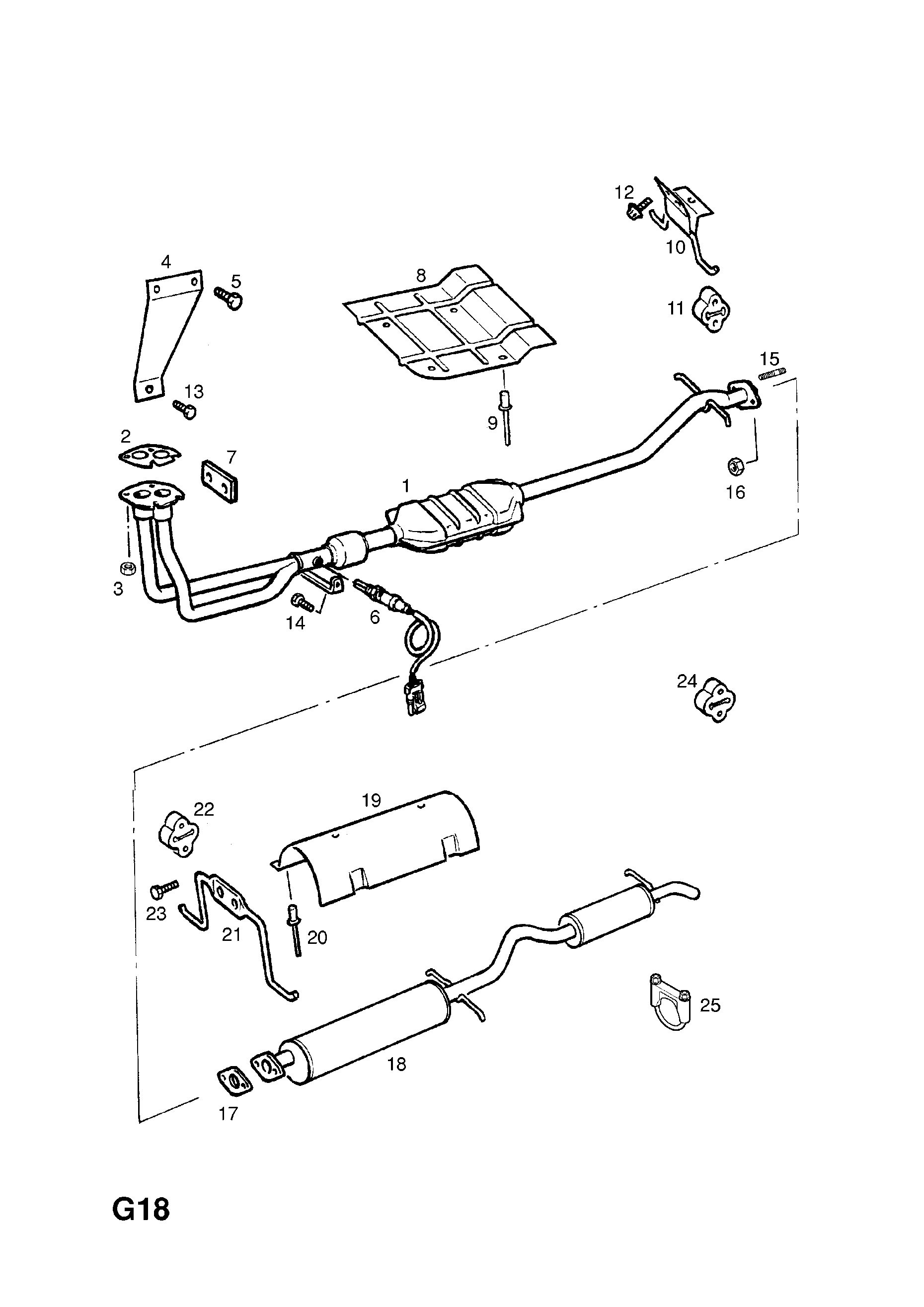 EXHAUST PIPE,SILENCER AND CATALYTIC CONVERTER <small><i>[X22XE PETROL ENGINE]</i></small>