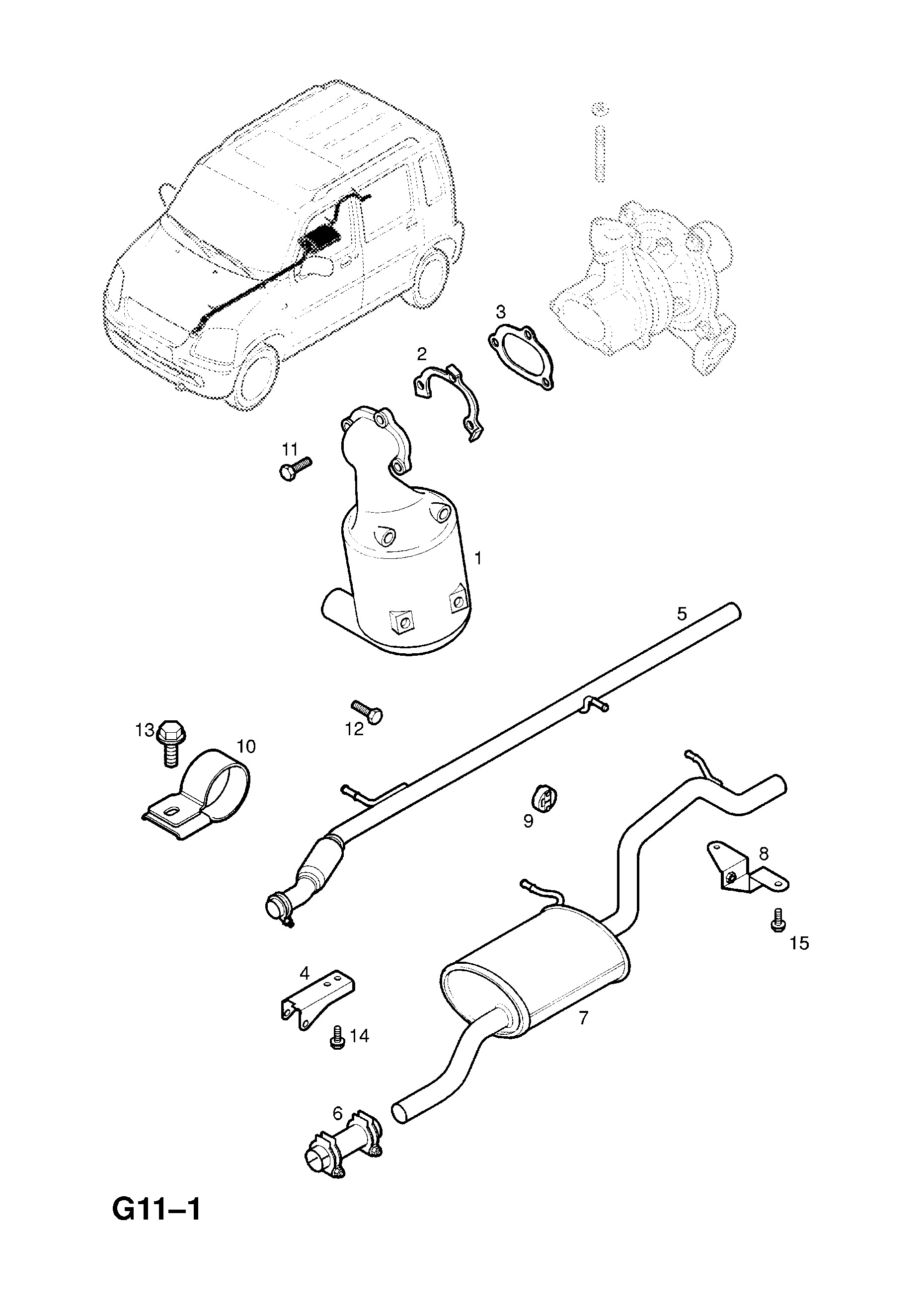 EXHAUST PIPE,SILENCER AND CATALYTIC CONVERTER <small><i>[Z13DT[LN9] DIESEL ENGINE]</i></small>