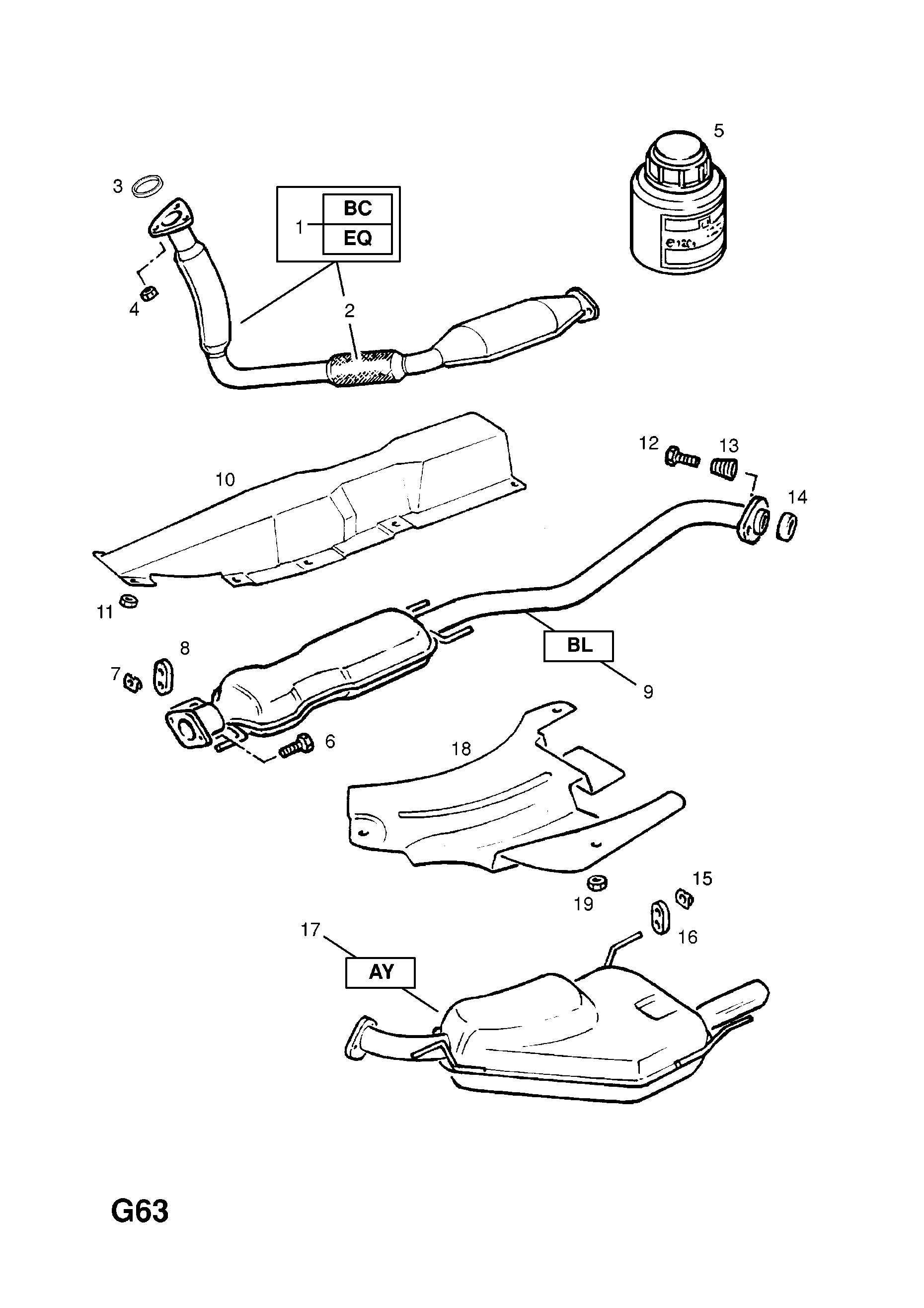 EXHAUST PIPE,SILENCER AND CATALYTIC CONVERTER (CONTD.) <small><i>[X20DTL[LD3],X20DTH[LD1],Y20DTH[LBS/LD1/LP4],Y22DTR[L50/LRE] ENGINES]</i></small>