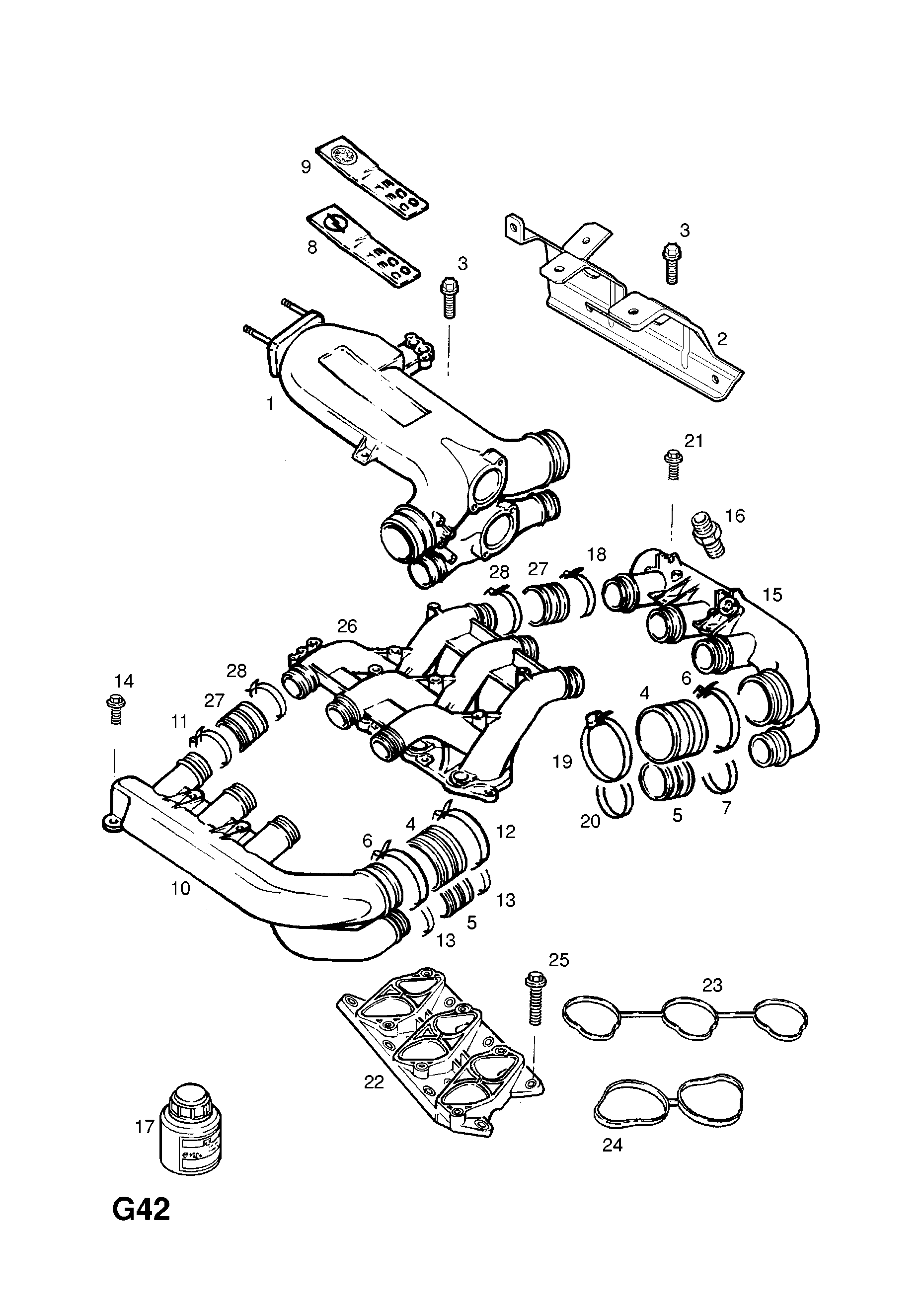 INDUCTION MANIFOLD (CONTD.) <small><i>[X25XE[L80],Y26SE[LY9] ENGINES]</i></small>