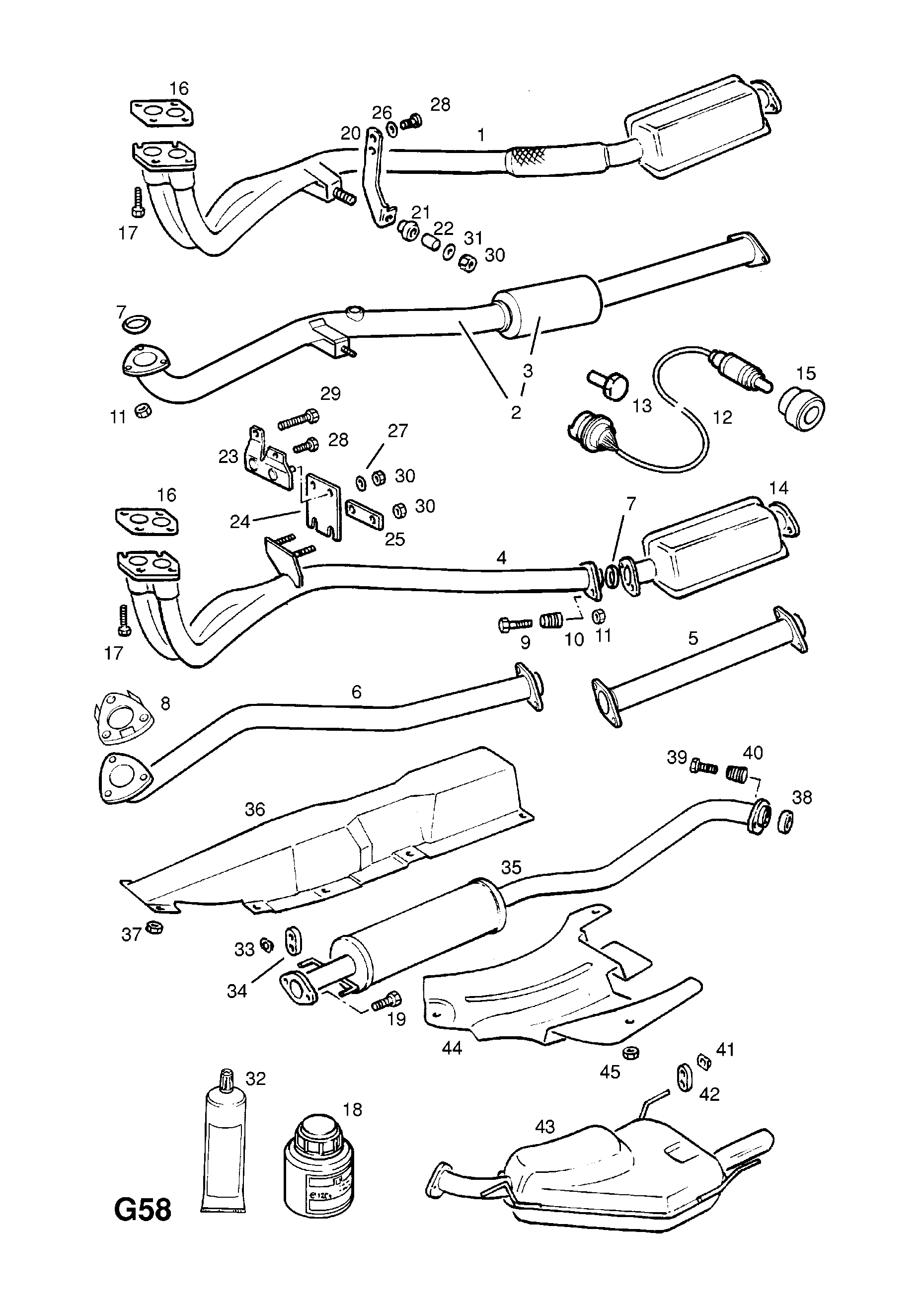EXHAUST PIPE,SILENCER AND CATALYTIC CONVERTER (CONTD.) <small><i>[X16XEL[L91],Y16XE[L91],Z16XE[L91] PETROL ENGINES]</i></small>