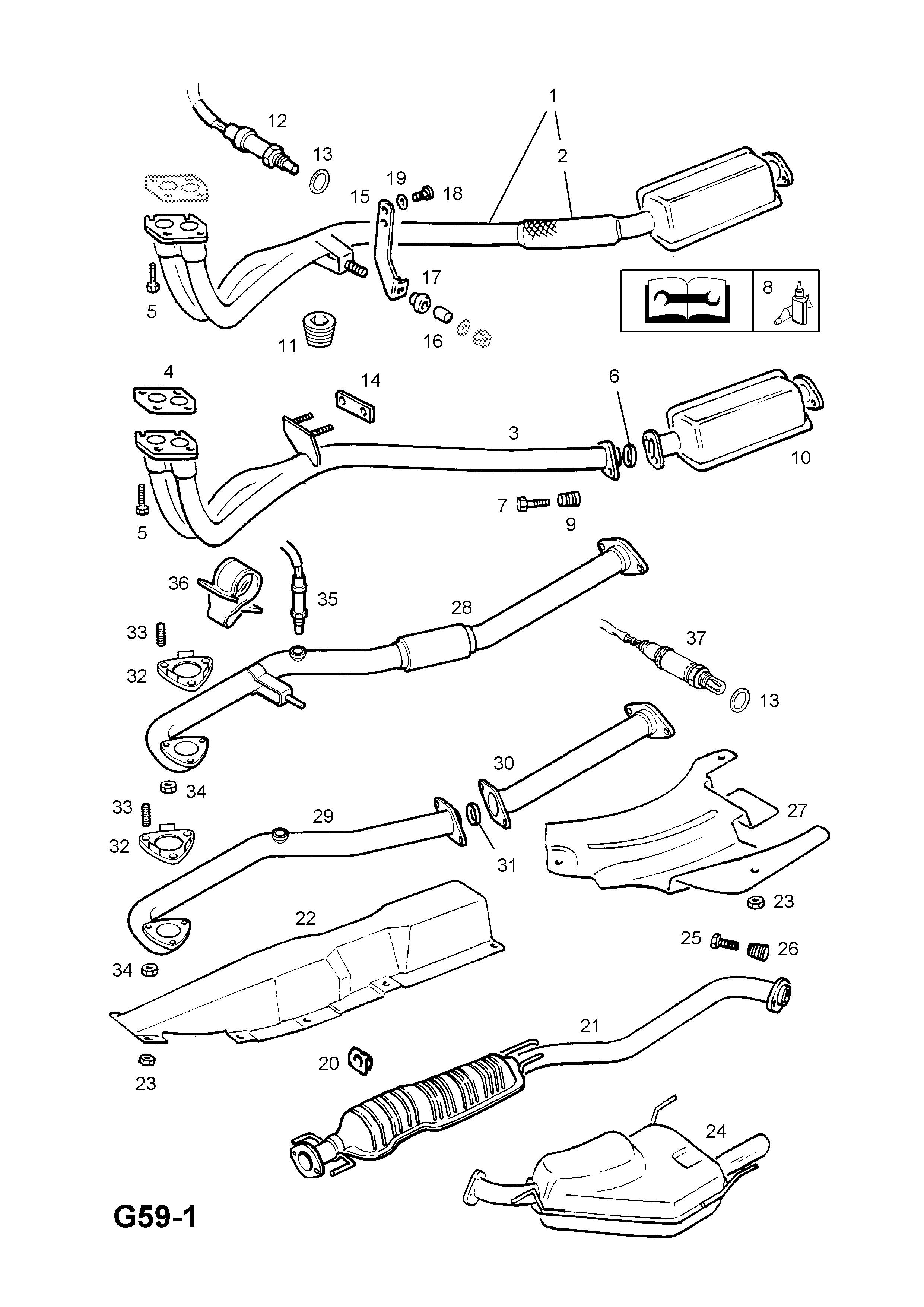 EXHAUST PIPE,SILENCER AND CATALYTIC CONVERTER (CONTD.) <small><i>[Z18XE[2H9],Z18XEL[L97] ENGINES]</i></small>