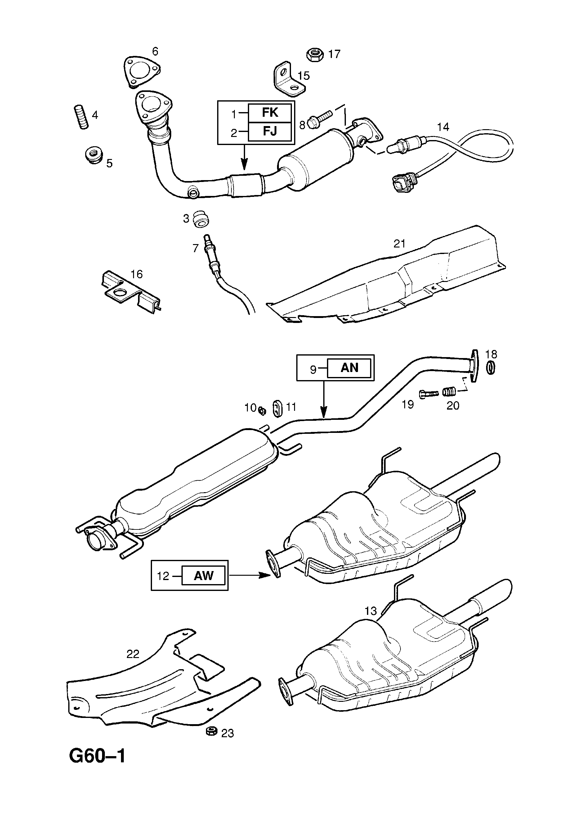 EXHAUST PIPE,SILENCER AND CATALYTIC CONVERTER (CONTD.) <small><i>[Z22SE[L61] ENGINE]</i></small>