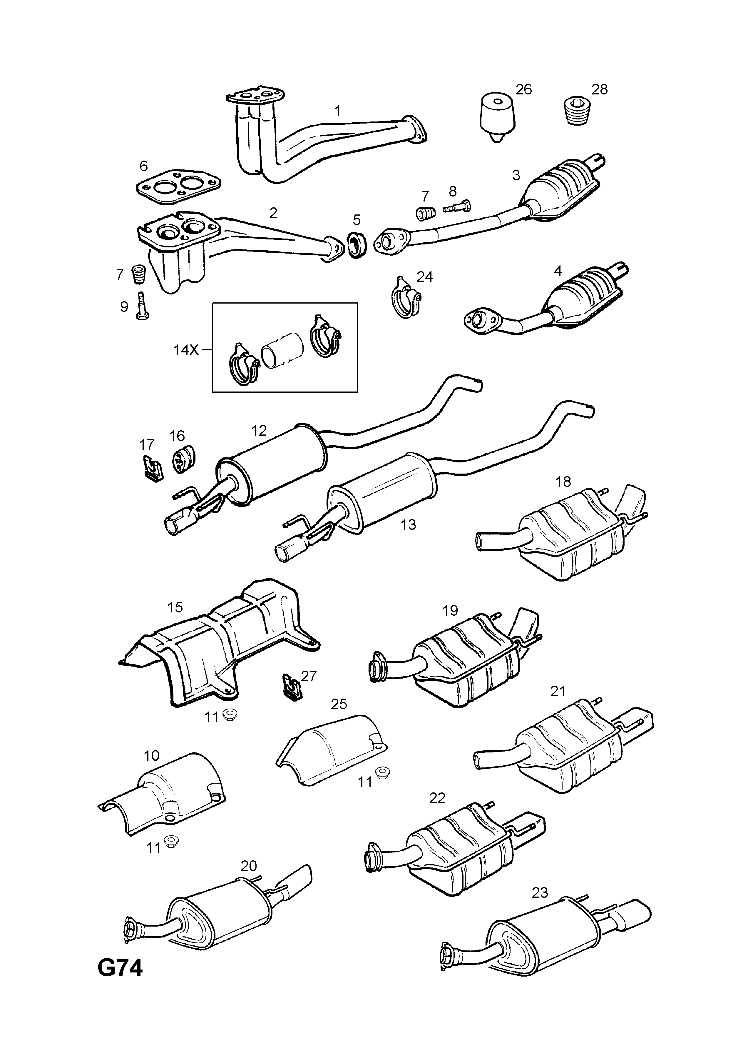 EXHAUST PIPE,SILENCER AND CATALYTIC CONVERTER (CONTD.) <small><i>[C16XE[L91],X16XE[L91] PETROL ENGINES]</i></small>