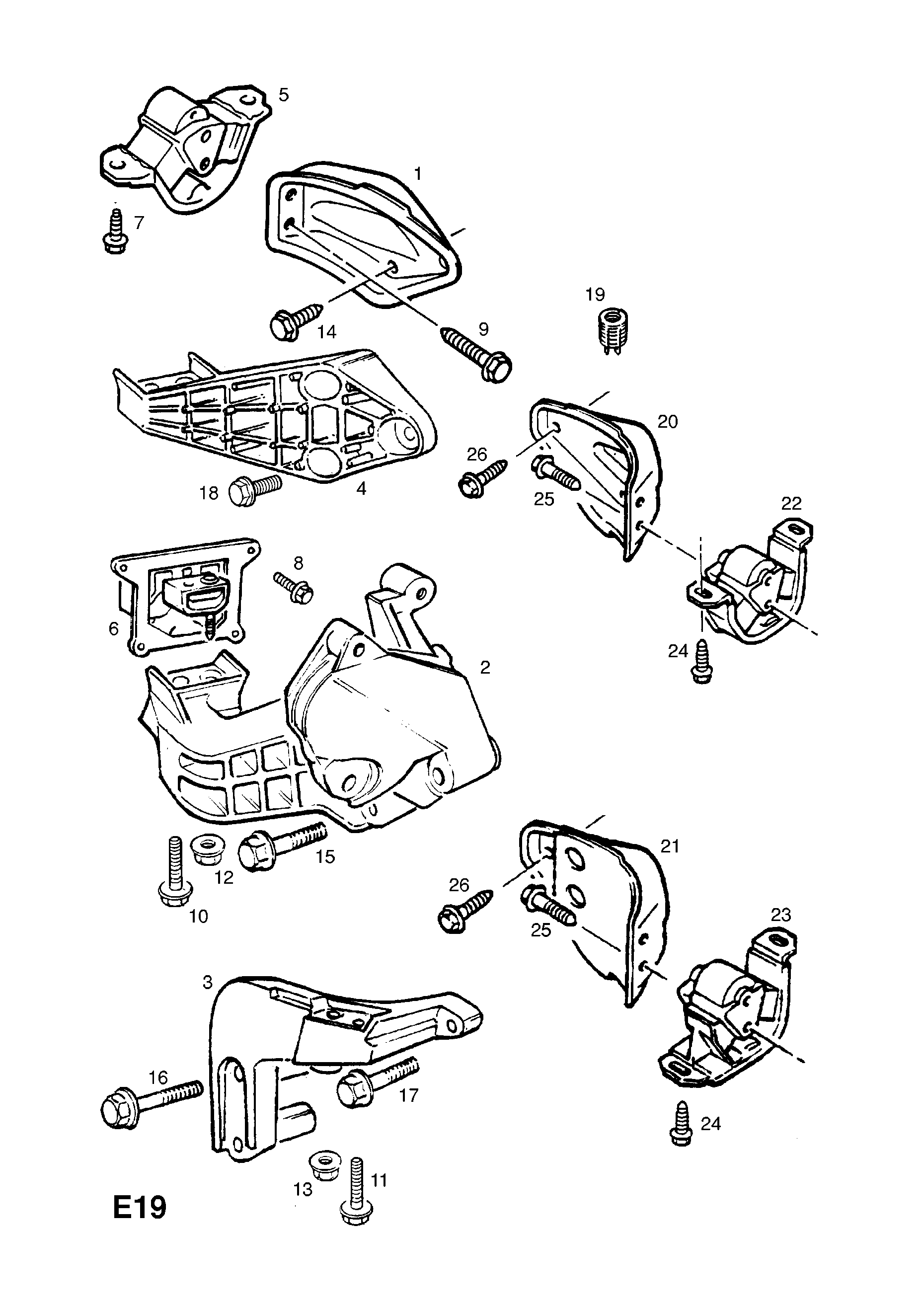 ENGINE MOUNTINGS <small><i>[FRONT MOUNTINGS USED WITH MANUAL TRANSMISSION]</i></small>