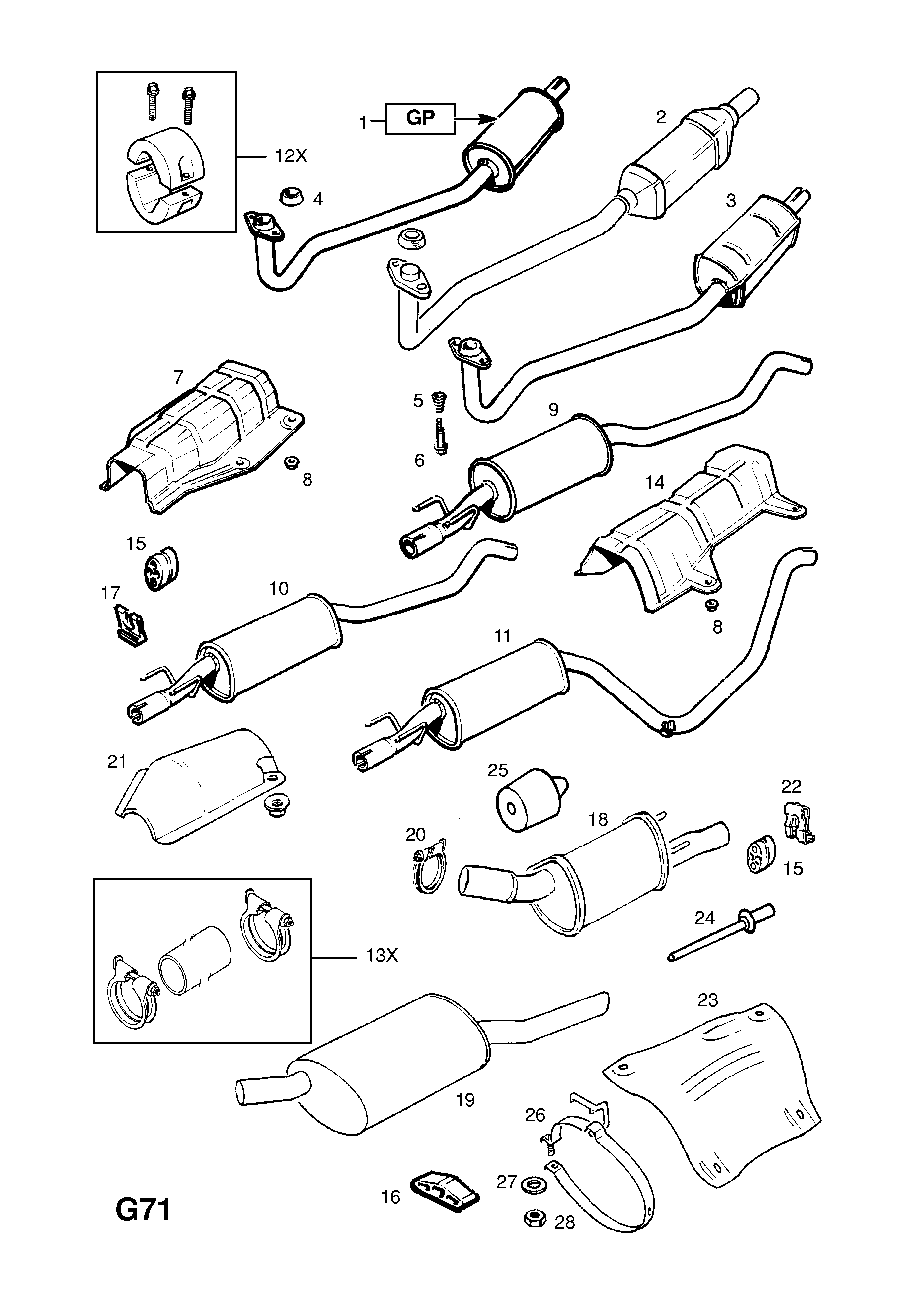 EXHAUST PIPE,SILENCER AND CATALYTIC CONVERTER (CONTD.) <small><i>[C14NZ[2H6],X14SZ[2H6] ENGINES]</i></small>