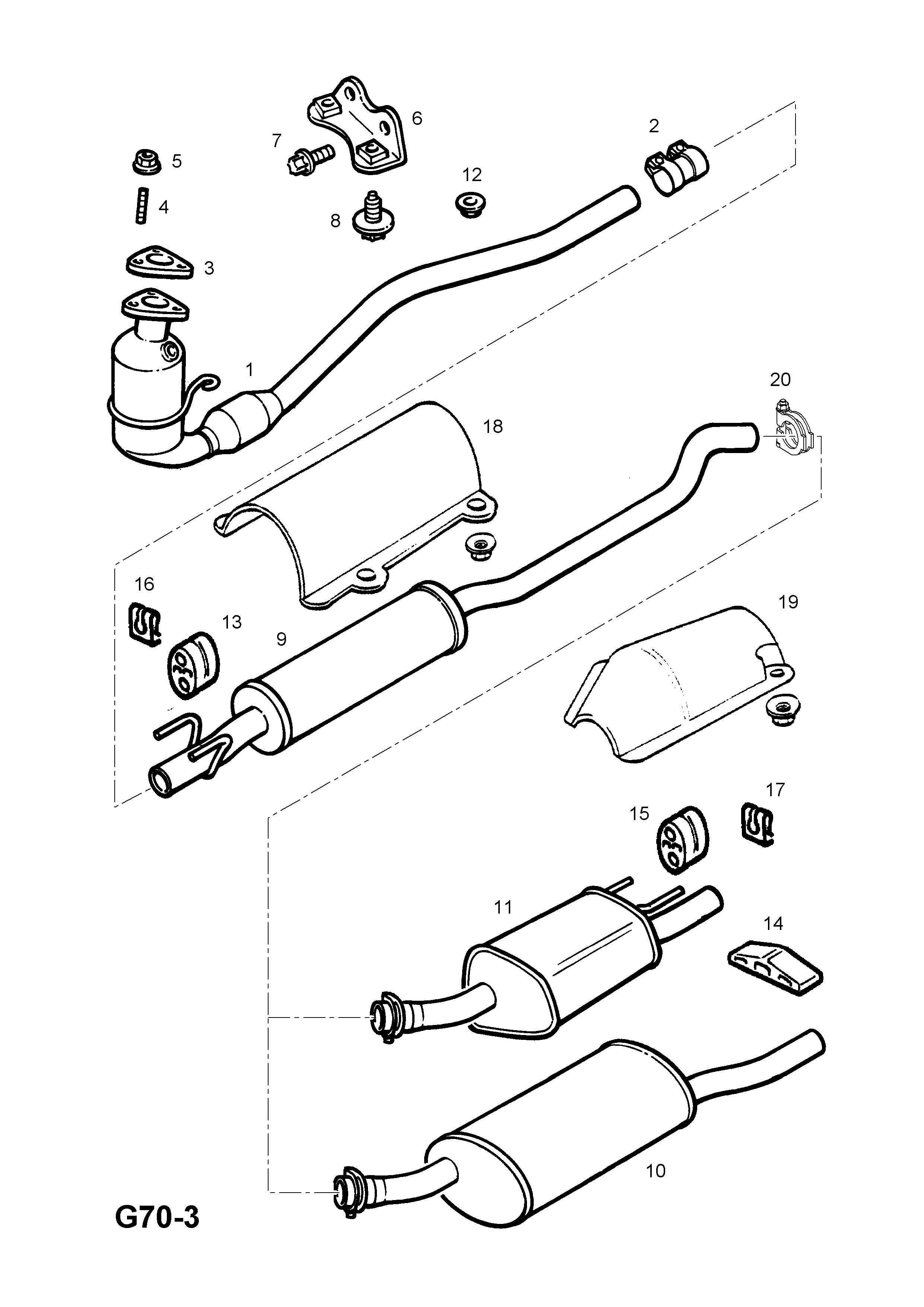 EXHAUST PIPE,SILENCER AND CATALYTIC CONVERTER (CONTD.) <small><i>[X12XE[LW4] ENGINE]</i></small>
